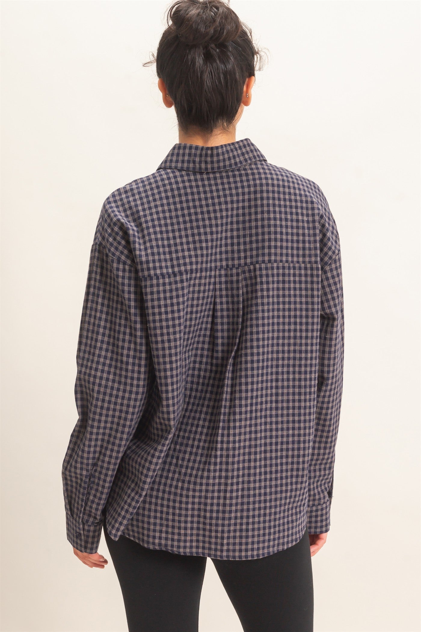 Wholesale Plaid Button-Up Shirt Shirts DZ26F012 NAVY DOUBLE ZERO