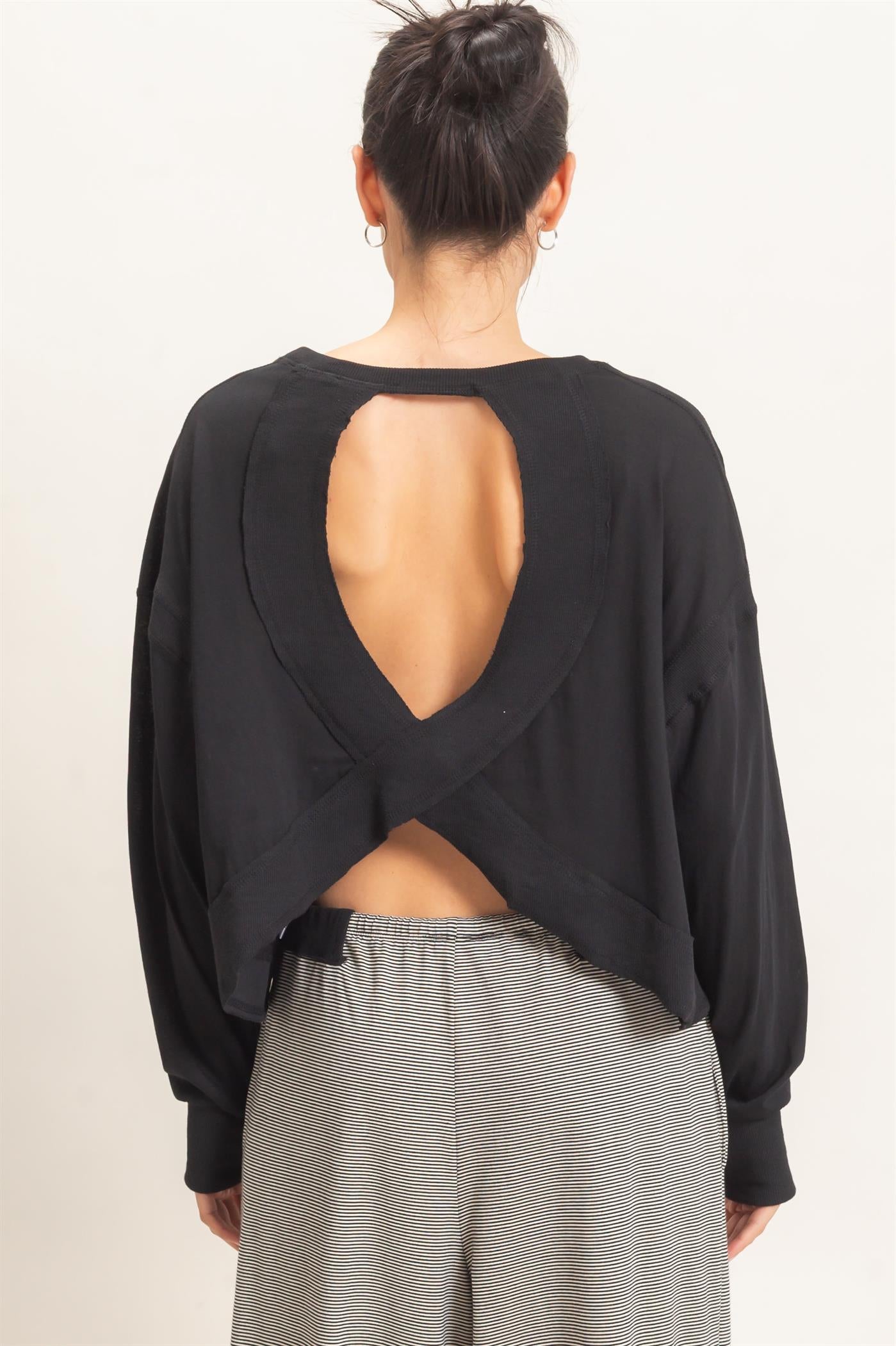 Wholesale Crew Neck Top Clothing Tops HF26C808 BLACK HYFVE