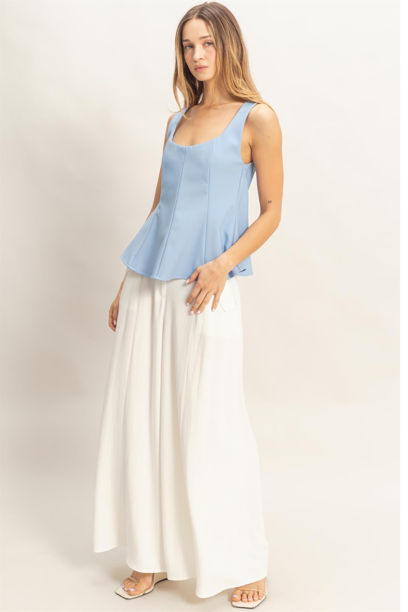Wholesale Square Neck Flared Tank Top Clothing Tops HF26A216 BLUE HYFVE