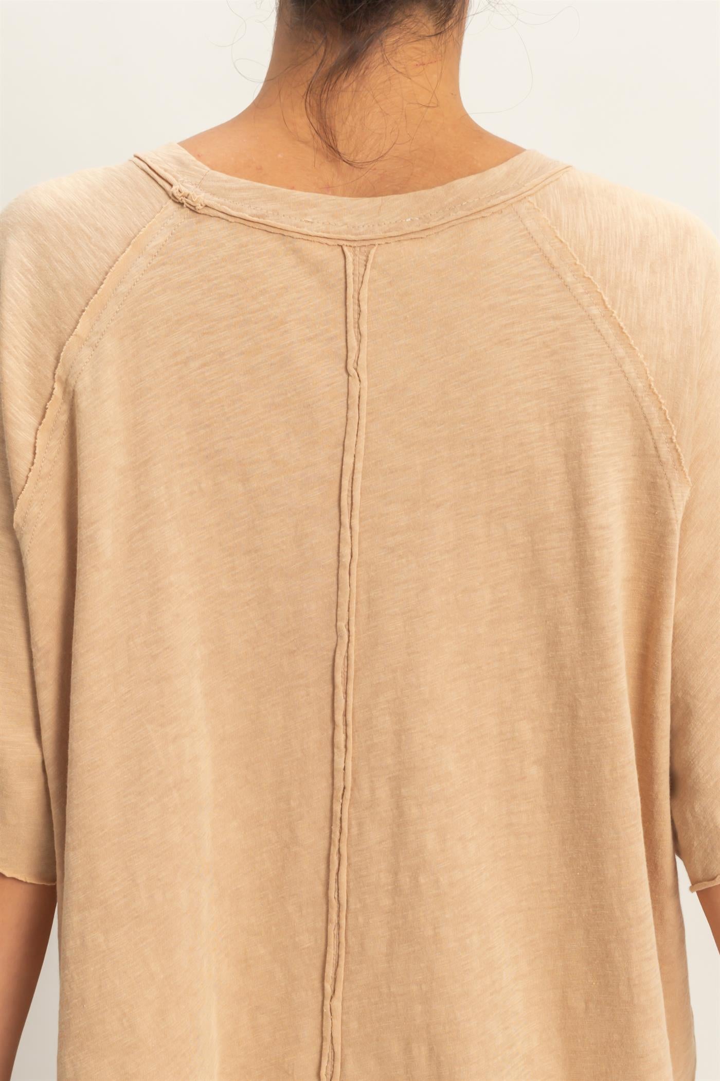 Wholesale Acid Washed Oversized Raw Edges Raglan Tee T-Shirts DZ26A333 DARK TAUPE DOUBLE ZERO