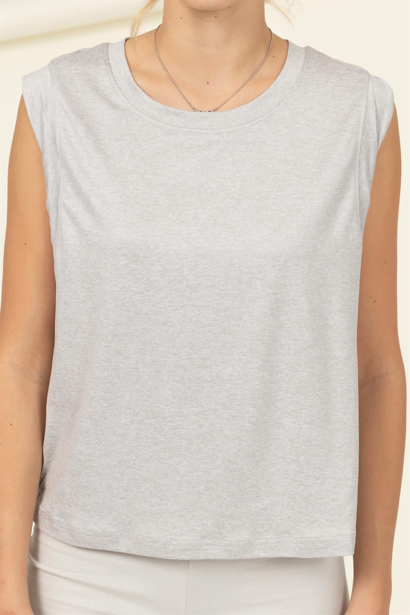 Wholesale Sleeveless Top Clothing Tops DZ22E690 LIGHT HEATHER GRAY DOUBLE ZERO