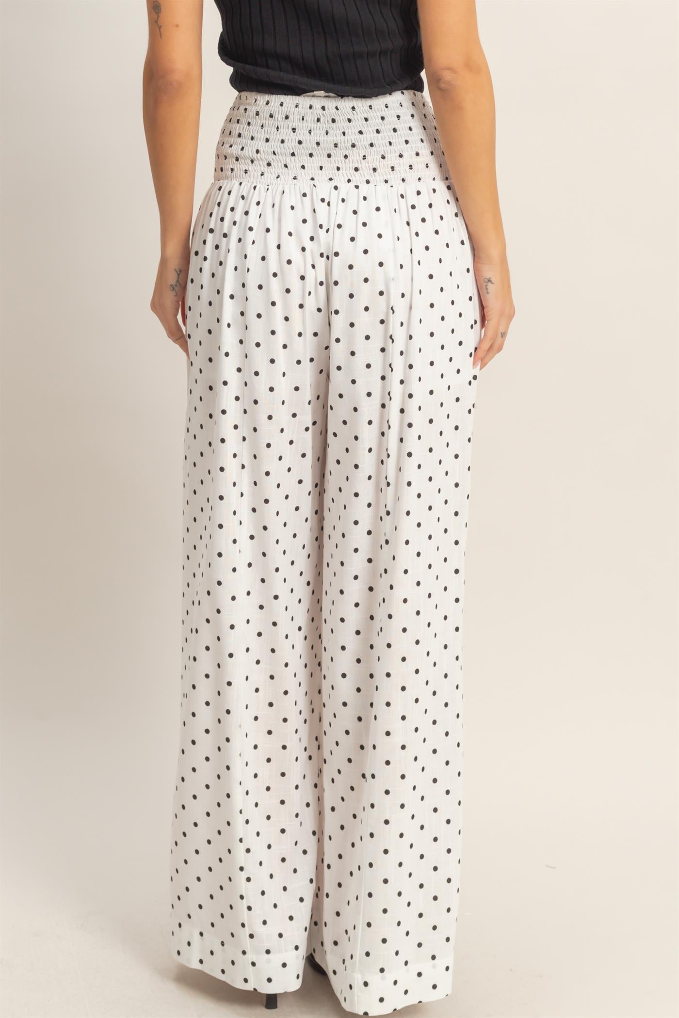 Wholesale Polka Dot Elastic Wide-Leg Pants Pants HF26C280 WHITE HYFVE