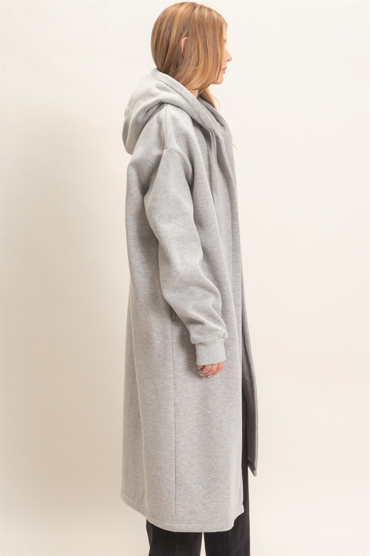 Wholesale Oversized Hooded Open Front Coat Coats & Jackets HF26F142-D H.GRAY HYFVE