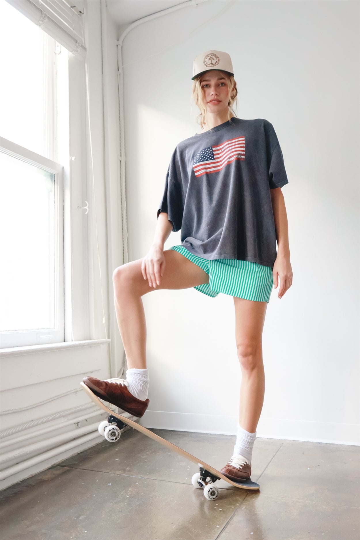 Wholesale Striped Elastic Waist Boxer Shorts Shorts DZ26C039 GREEN DOUBLE ZERO