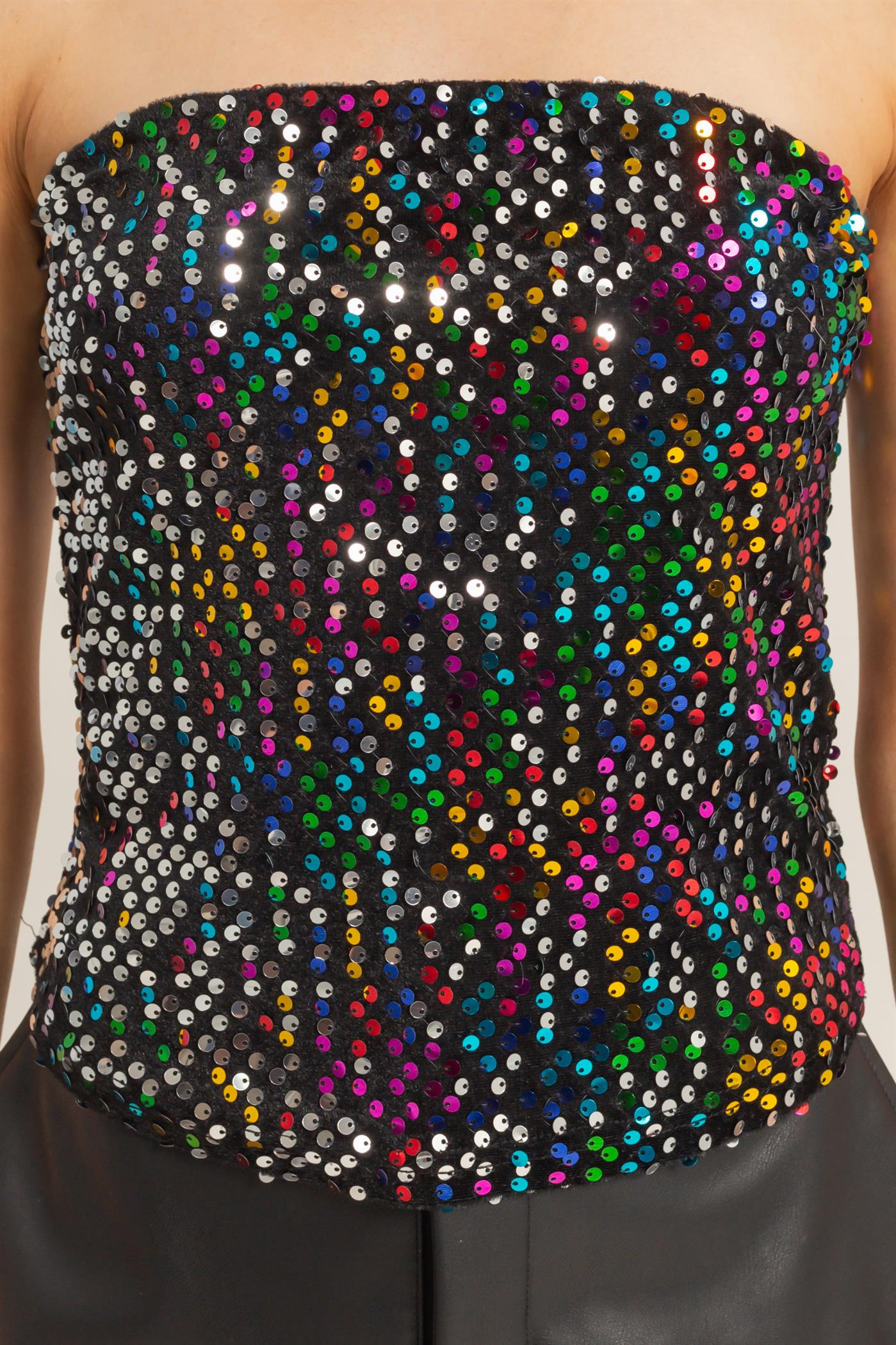 Wholesale Sequin Velvet Tube Top Clothing Tops HF26A018 MULTI HYFVE