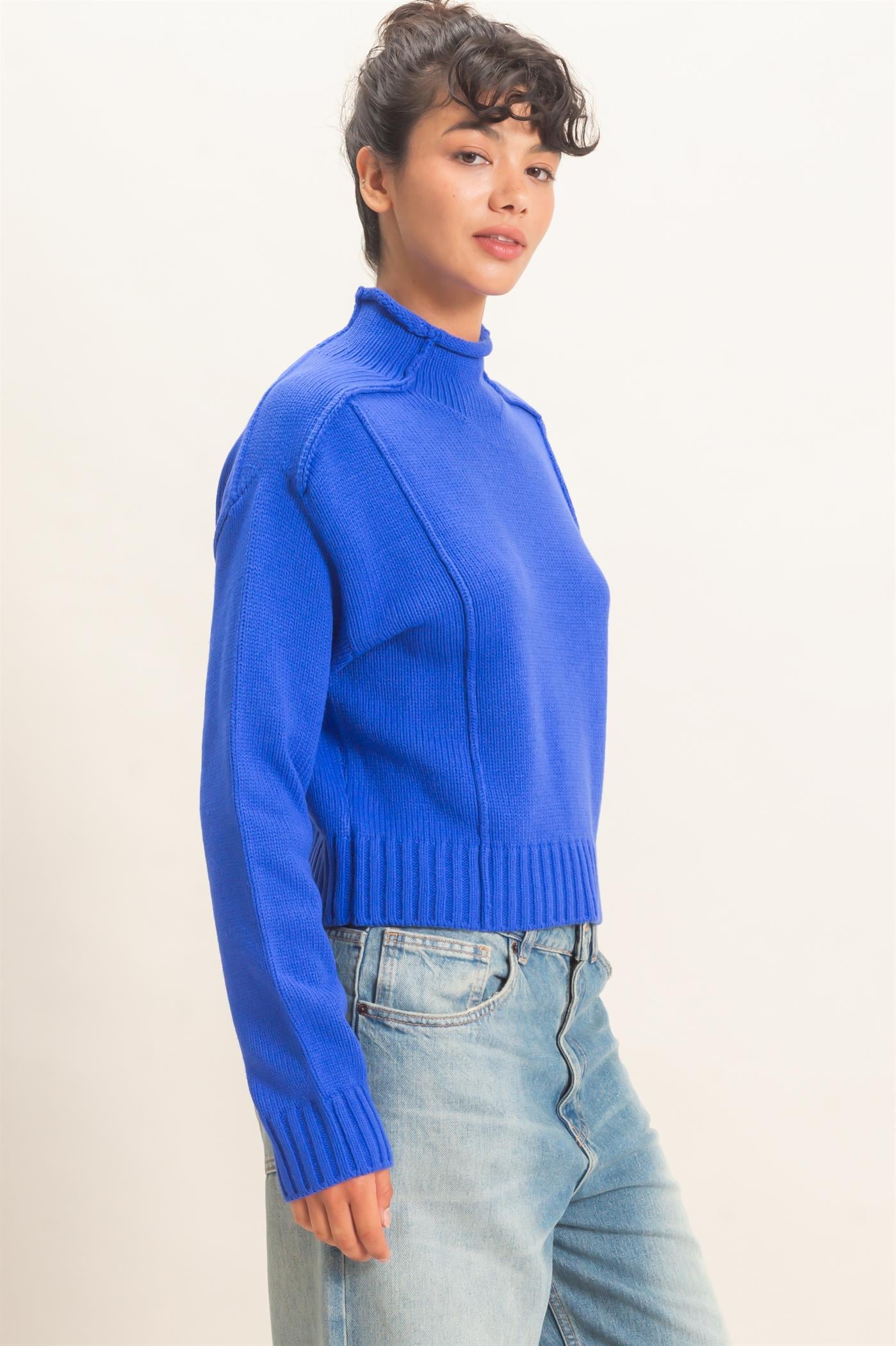 Wholesale Roll Neck Sweater With Reversed Seam Sweaters DZ26E271 COBALT DOUBLE ZERO