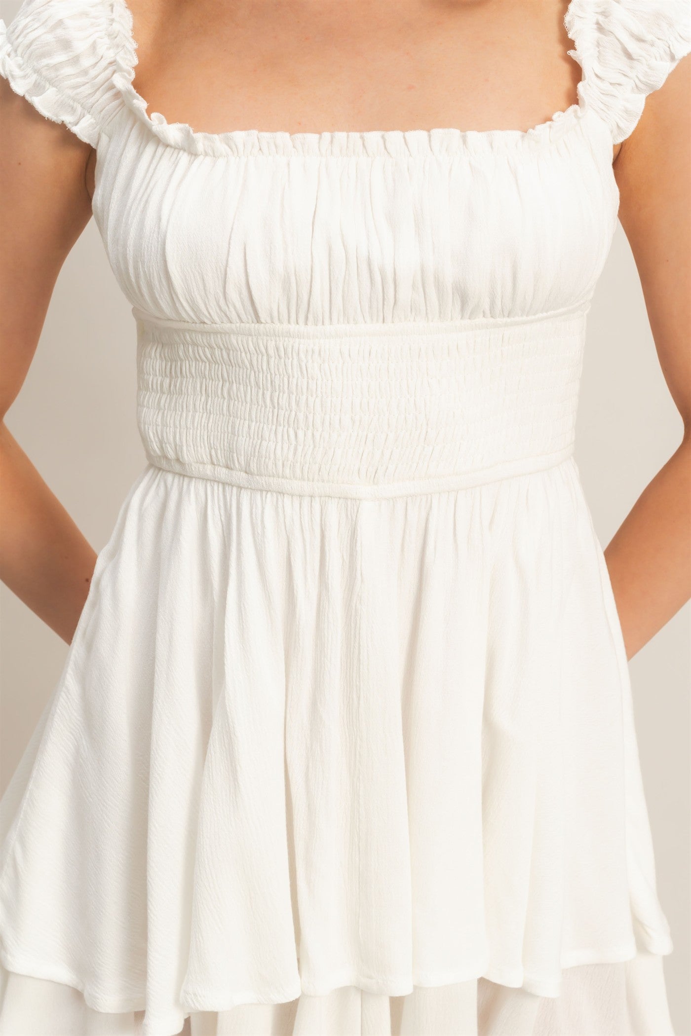 Wholesale Smocked Square Neck Romper Clothing HF26A377 CREAM HYFVE