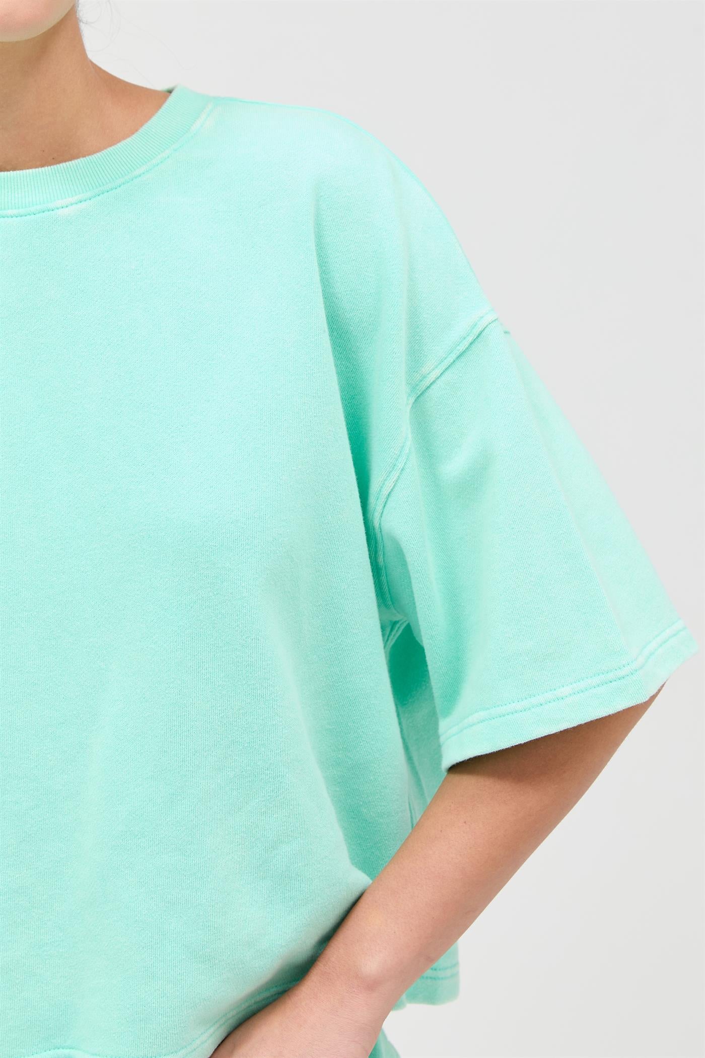 Wholesale Acid Wash Boxy Crew Neck Top T-Shirts DZ26C093 MINT DOUBLE ZERO