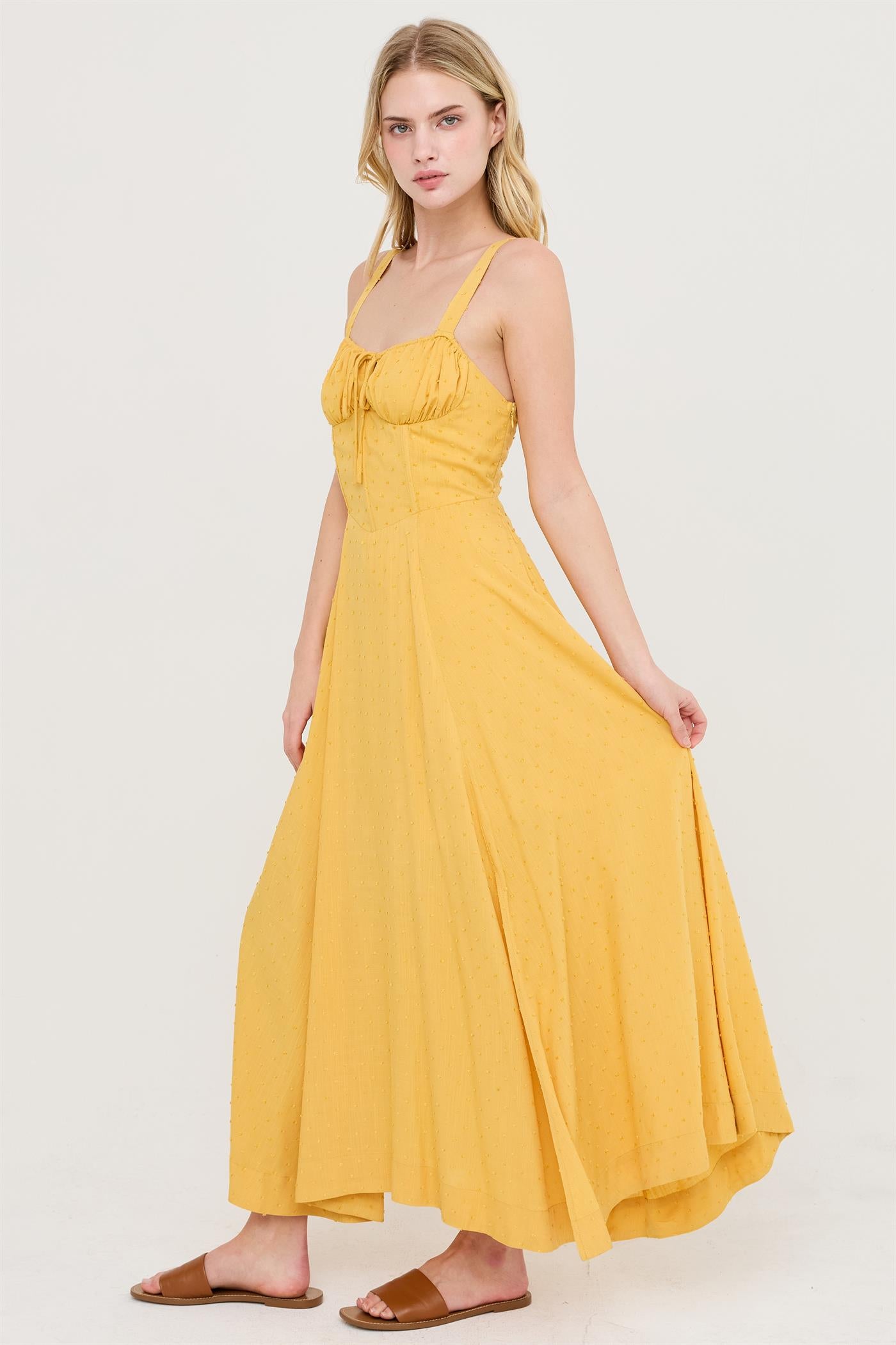Wholesale Boned Tie-Back Dress Dresses HF25E875 MUSTARD YELLOW HYFVE