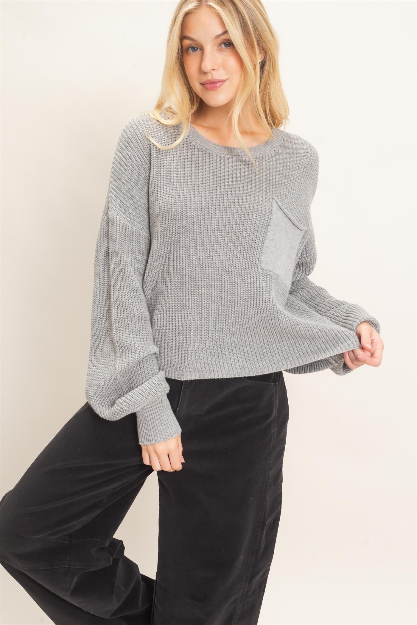 Wholesale Ribbed Drop Shoulder Sweater Sweaters HF26F181 H.GRAY HYFVE