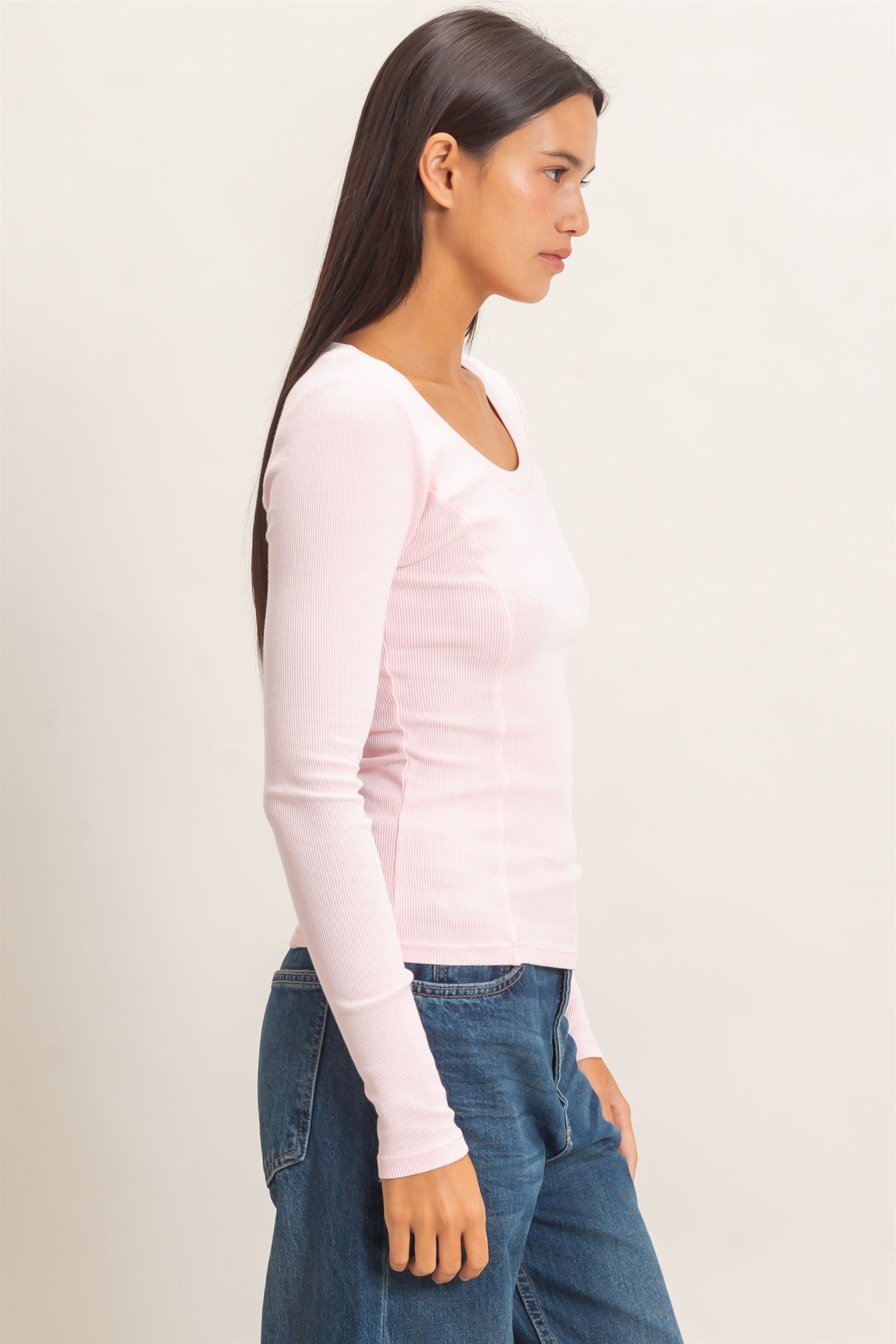Wholesale Pigment Dye Seam Detail Scoop Neck Top Clothing Tops DZ26E242 LIGHT PINK DOUBLE ZERO