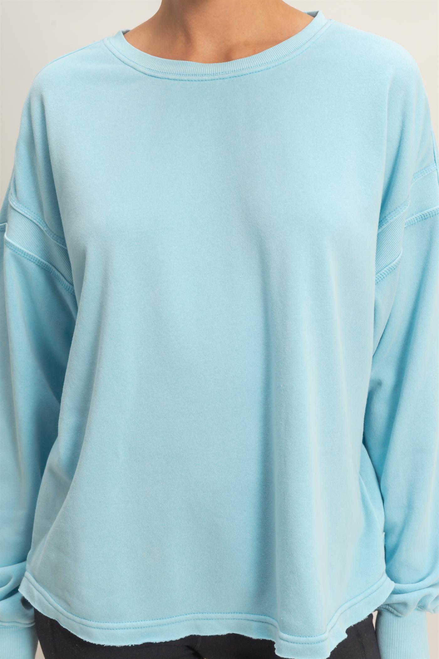 Wholesale Oversized Cross Detail Open Back Sweatshirt Clothing Tops DZ26E050 BLUE DOUBLE ZERO