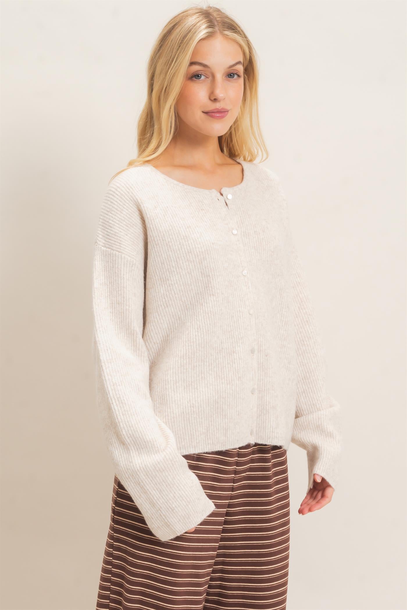 Wholesale Ribbed Cardigan Cardigans HF26E630 OATMEAL HYFVE