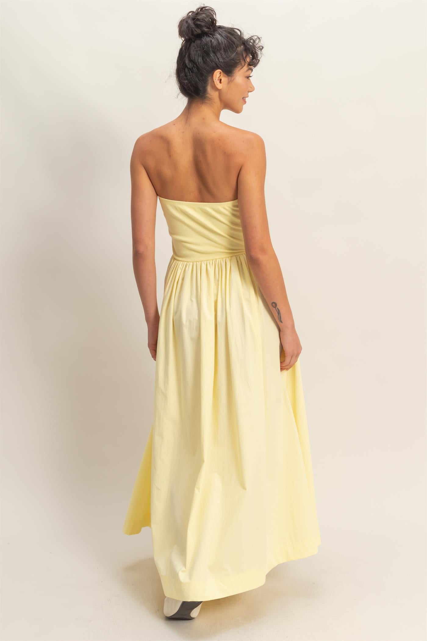 Wholesale Strapless Flowy Midi Dress Dresses DZ26A744 PALE YELLOW DOUBLE ZERO