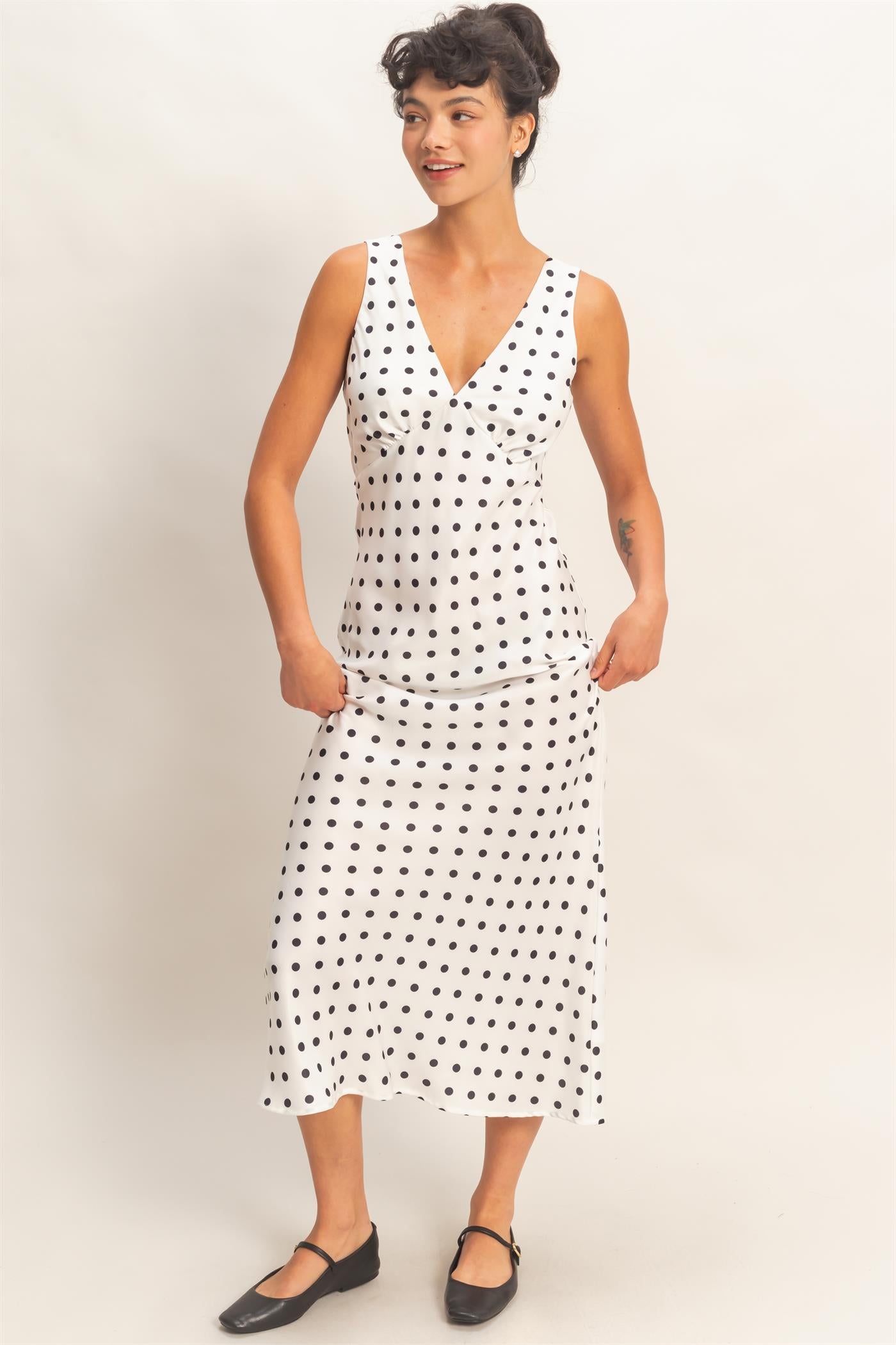 Wholesale Polka Dot Sleeveless Maxi Dress Dresses DZ25E063 WHITE DOUBLE ZERO