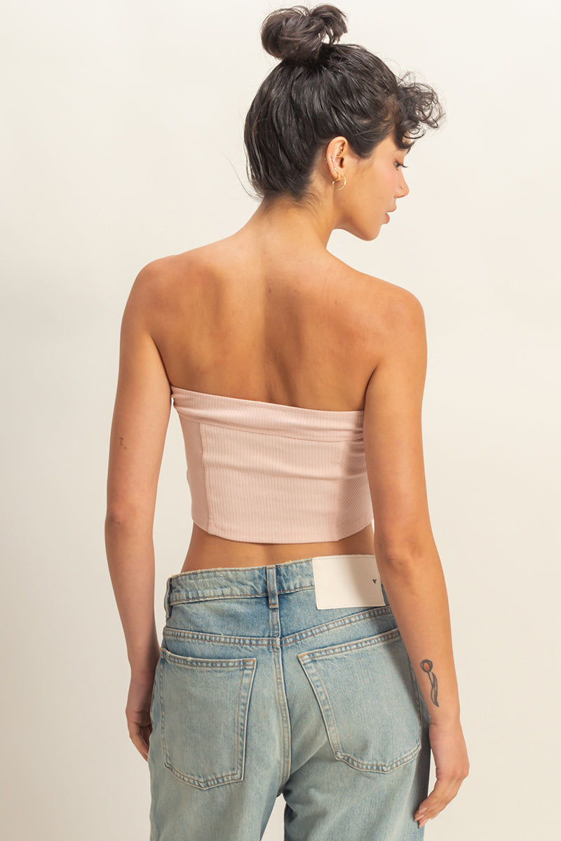Wholesale Strapless Ribbed Crop Top Clothing Tops DZ23E512 PASTEL PINK DOUBLE ZERO