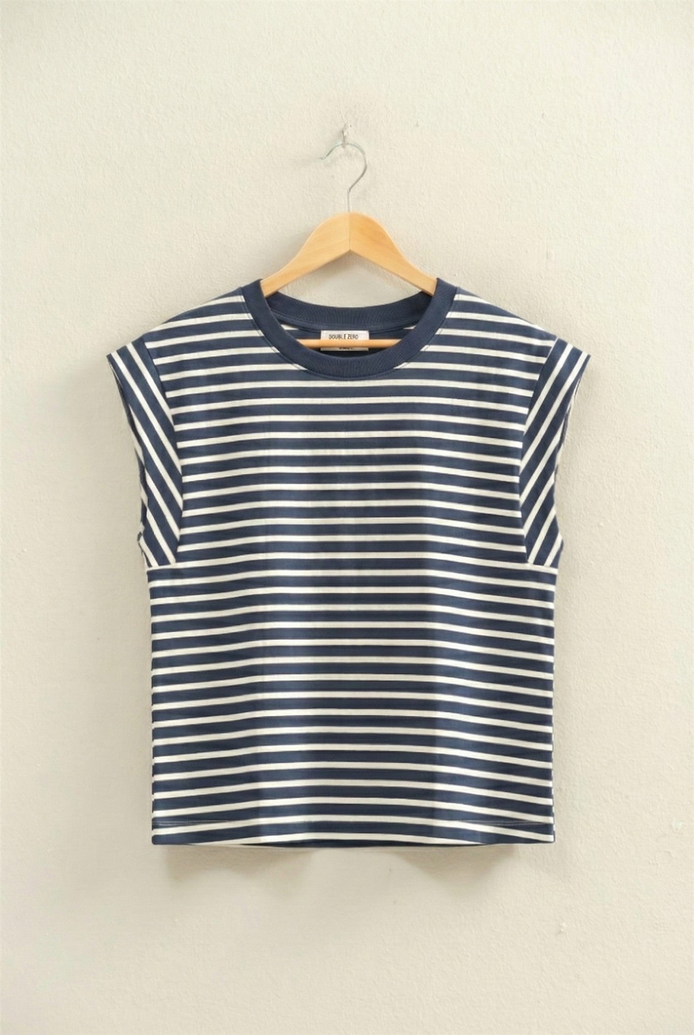 Wholesale Striped Cap Sleeve Relaxed Everyday Tee Clothing Tops DZ26C059 NAVY DOUBLE ZERO