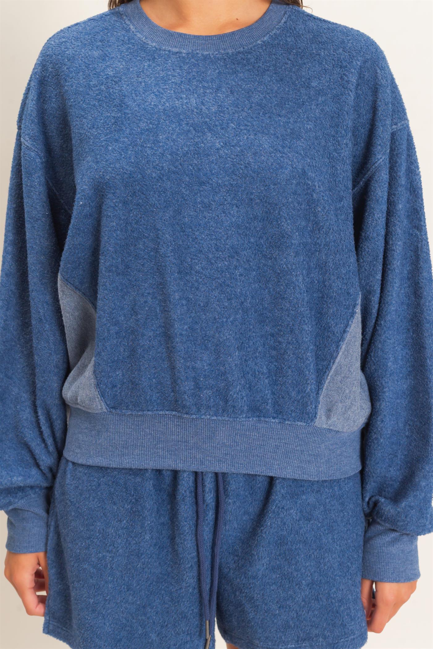 Wholesale Contrast Sweatshirt & Shorts Set Clothing DZ25F478-SET NAVY DOUBLE ZERO