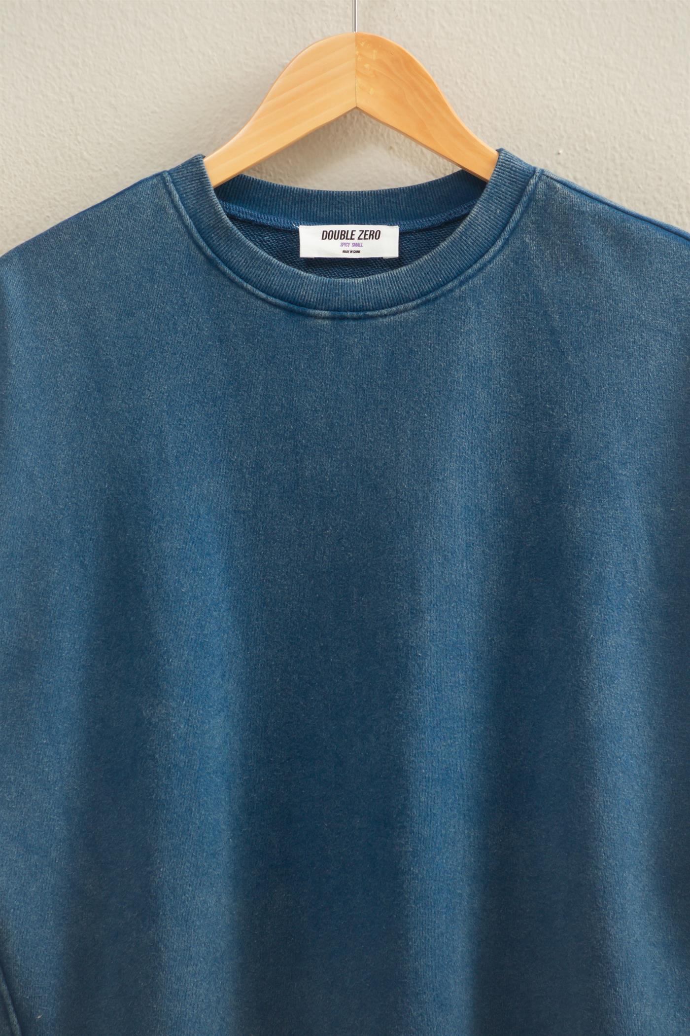 Wholesale Acid Wash Boxy Crew Neck Top T-Shirts DZ26C093 NAVY DOUBLE ZERO