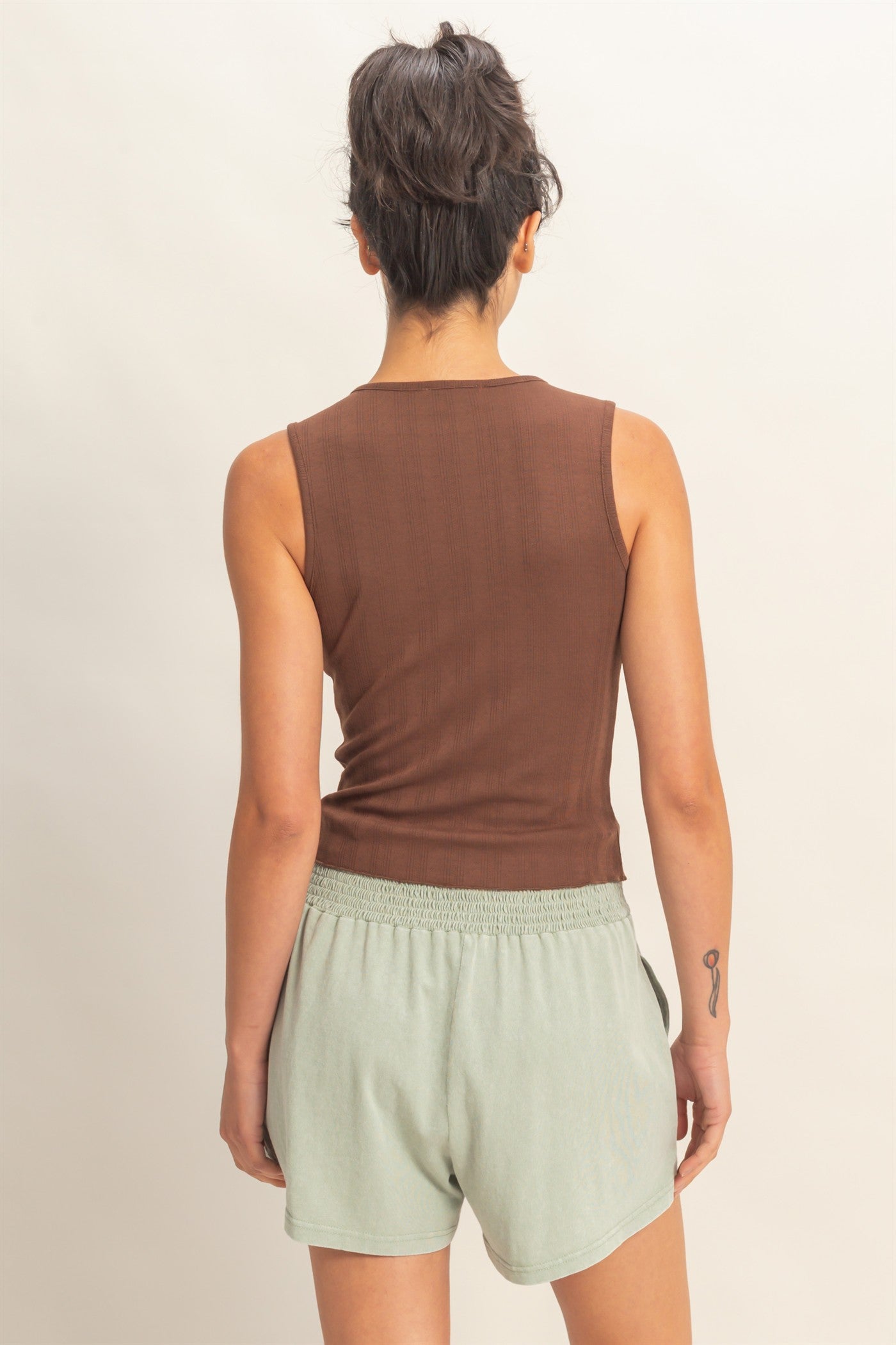 Wholesale Sleeveless Pointelle Button Front Top Clothing Tops DZ26A759 CHOCOLATE DOUBLE ZERO