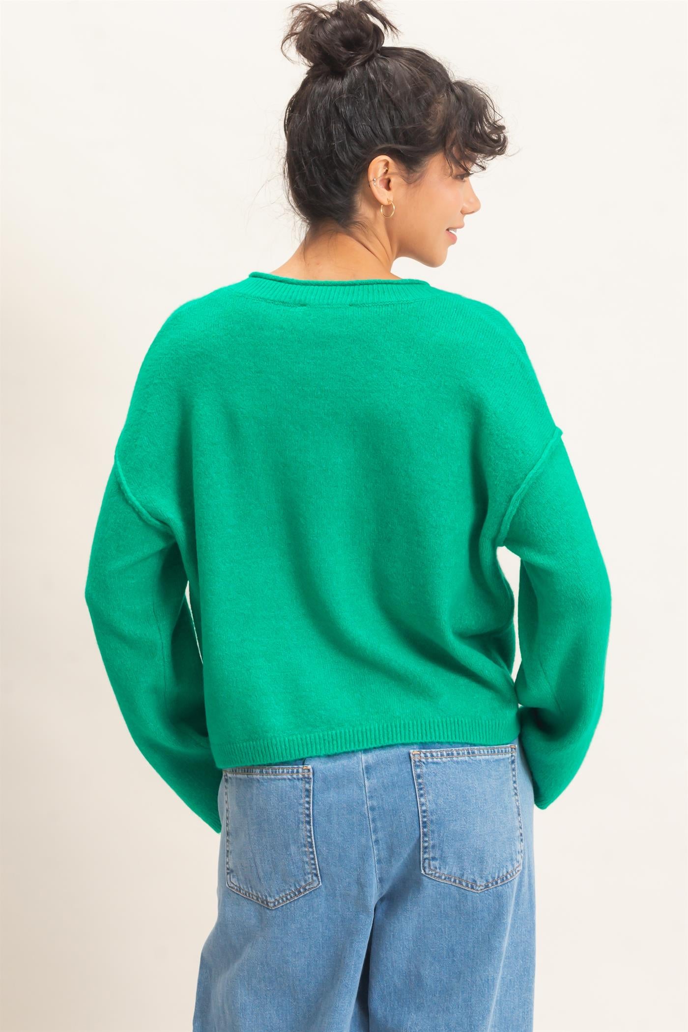 Wholesale Crew Neck Loose Fit Cardigan Cardigans DZ26E269 EMERALD DOUBLE ZERO