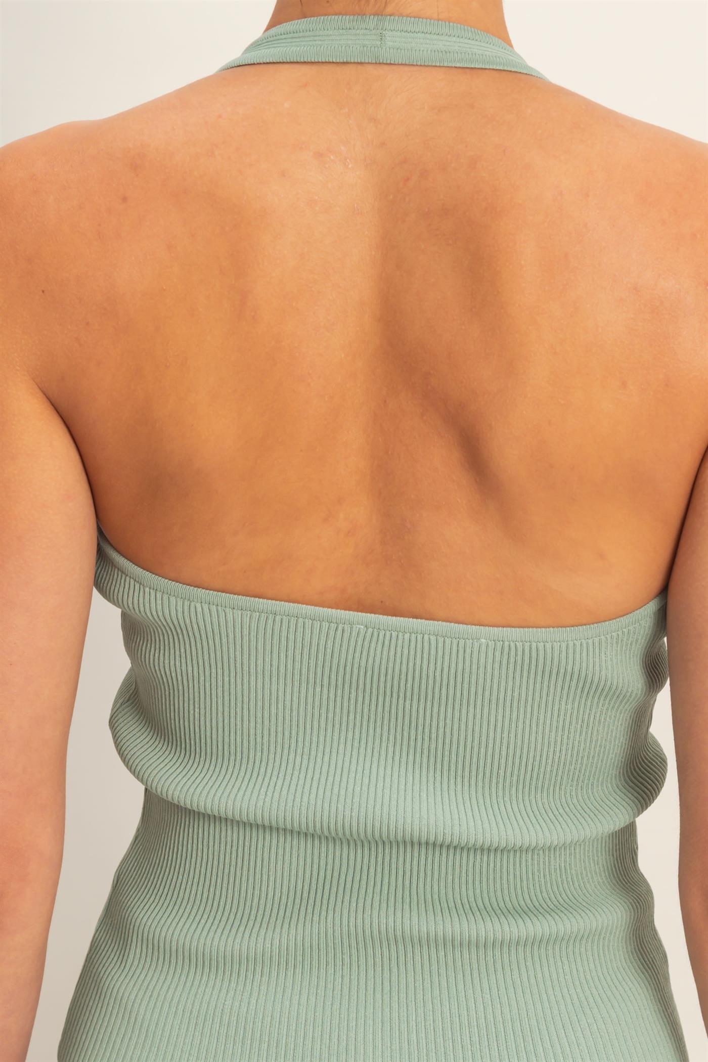 Wholesale Ribbed Halter Neck Top Clothing Tops DZ26C628 SAGE GREEN DOUBLE ZERO