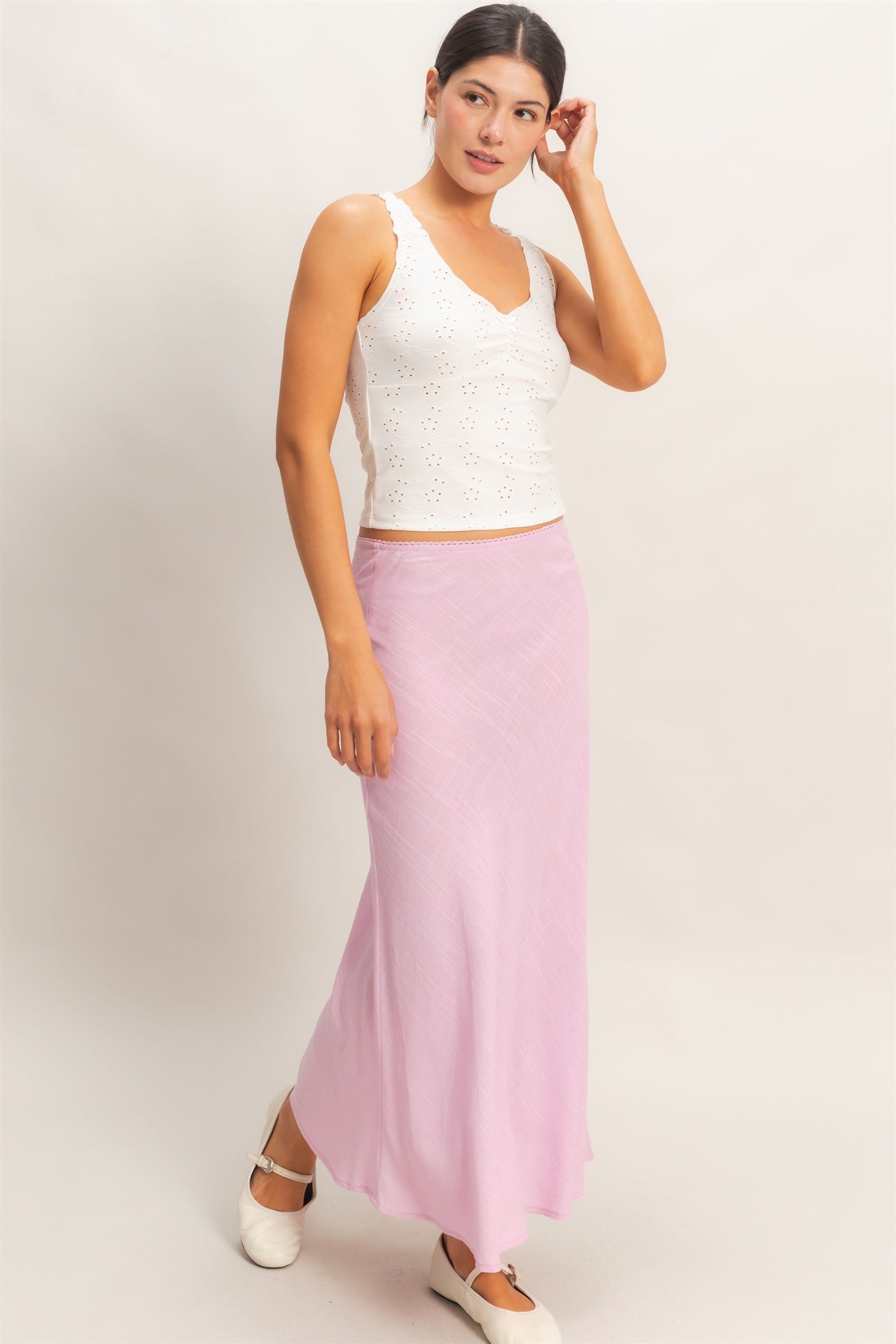 Wholesale Ruched Eyelet Knit Tank Tank Tops HF26C141 OFF WHITE HYFVE