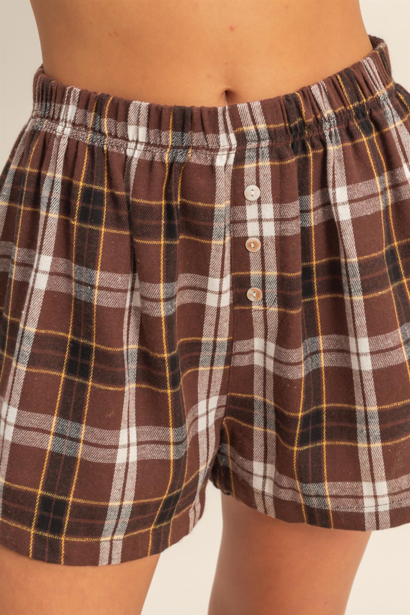 Wholesale Button-Front Plaid Boxer Shorts Shorts DZ25F483 BROWN DOUBLE ZERO