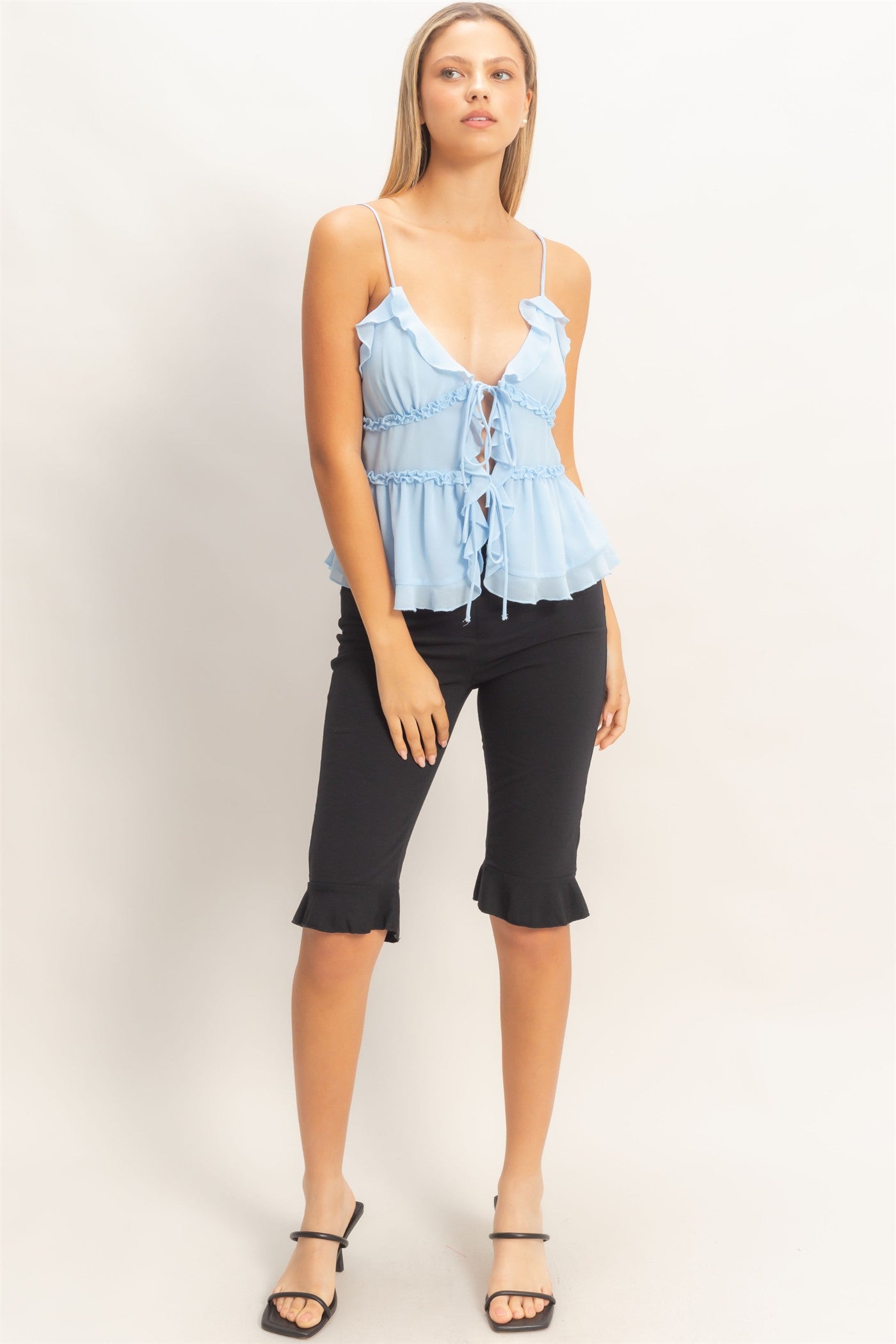 Wholesale Layered Tie-Front Camisole Top Clothing Tops HF26C321 LIGHT BLUE HYFVE