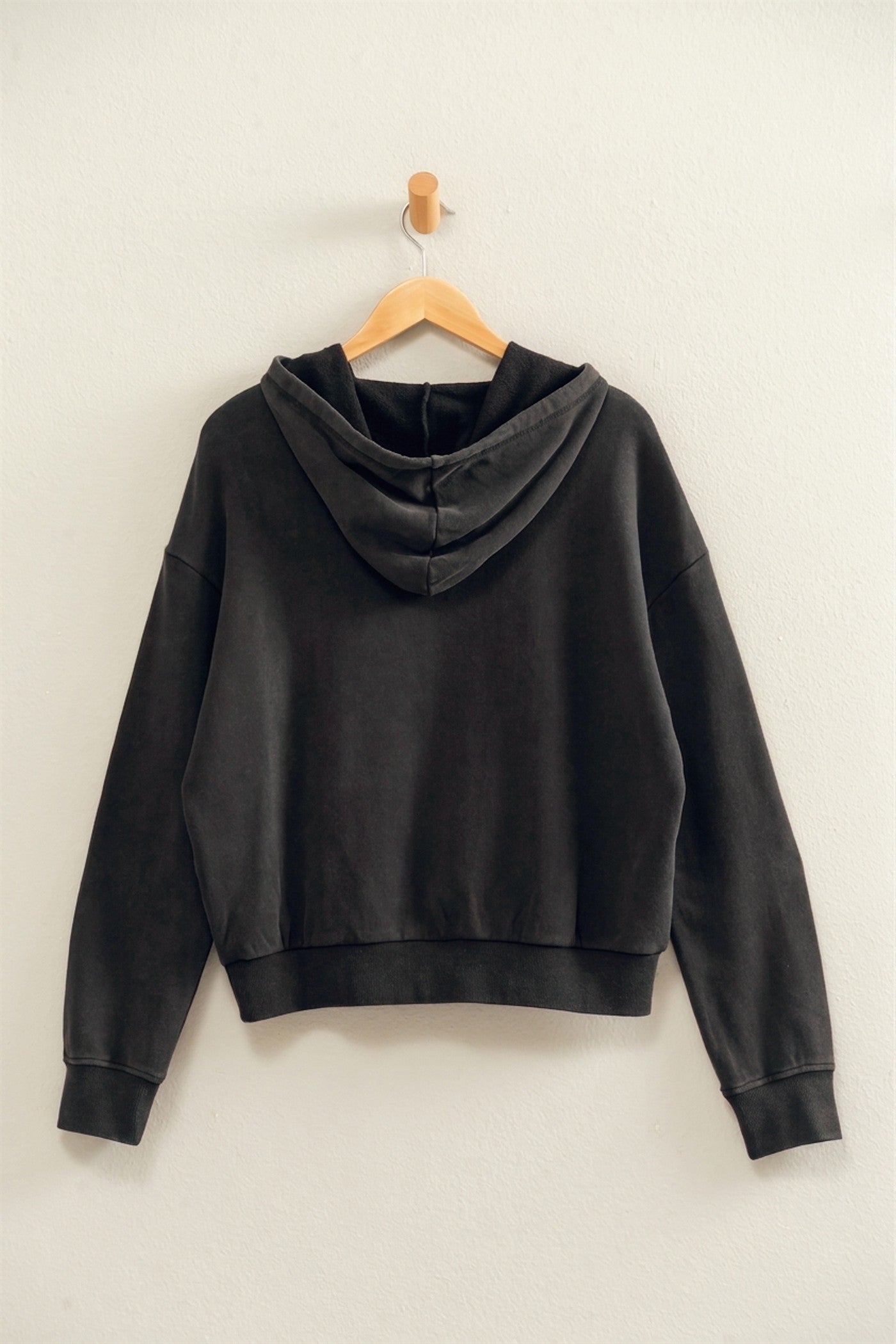 Wholesale Acid Wash Hoodie Clothing Tops DZ26E112 BLACK DOUBLE ZERO