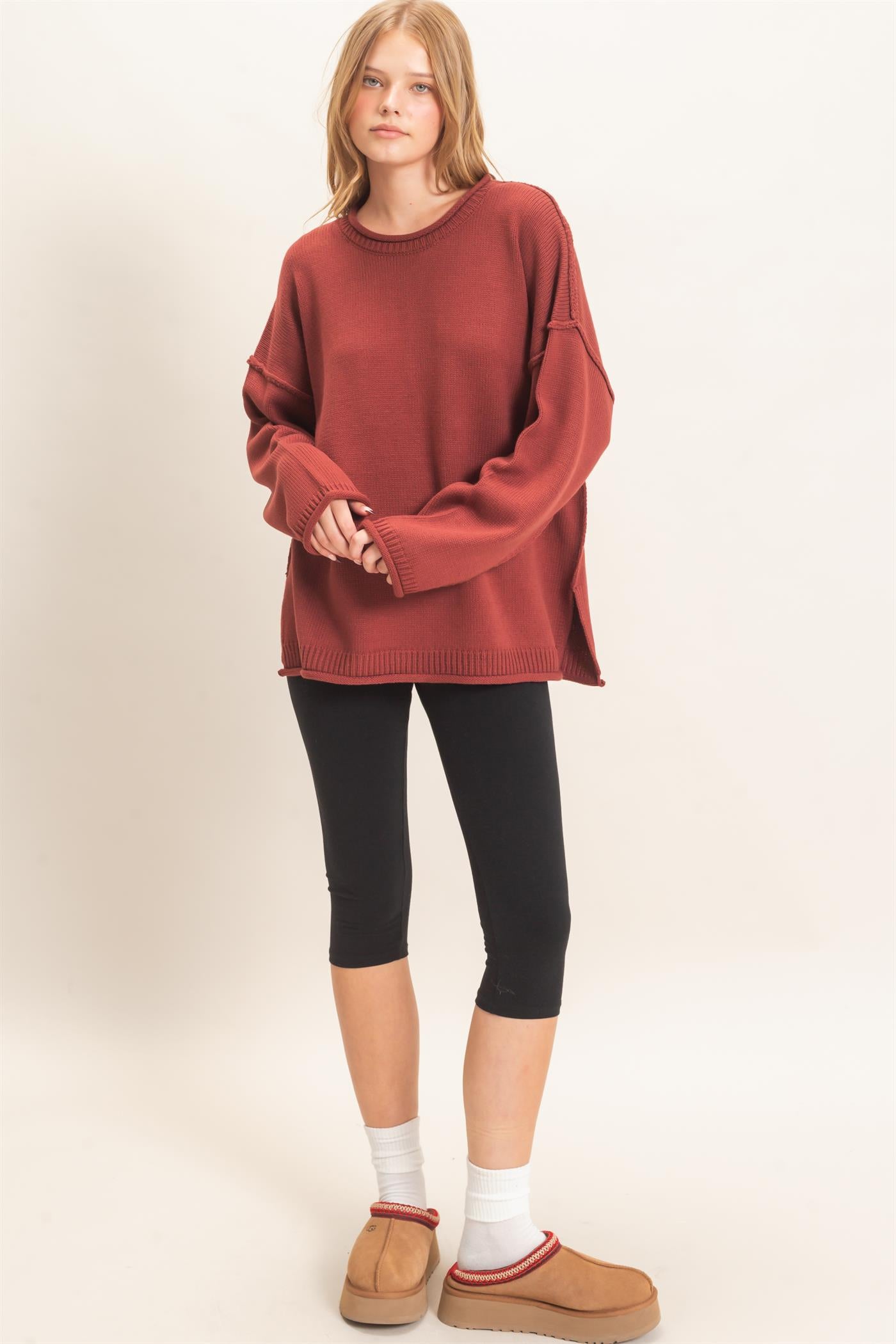 Wholesale Ribbed Crew Neck Sweater Sweaters HF26E769 COPPER BROWN HYFVE