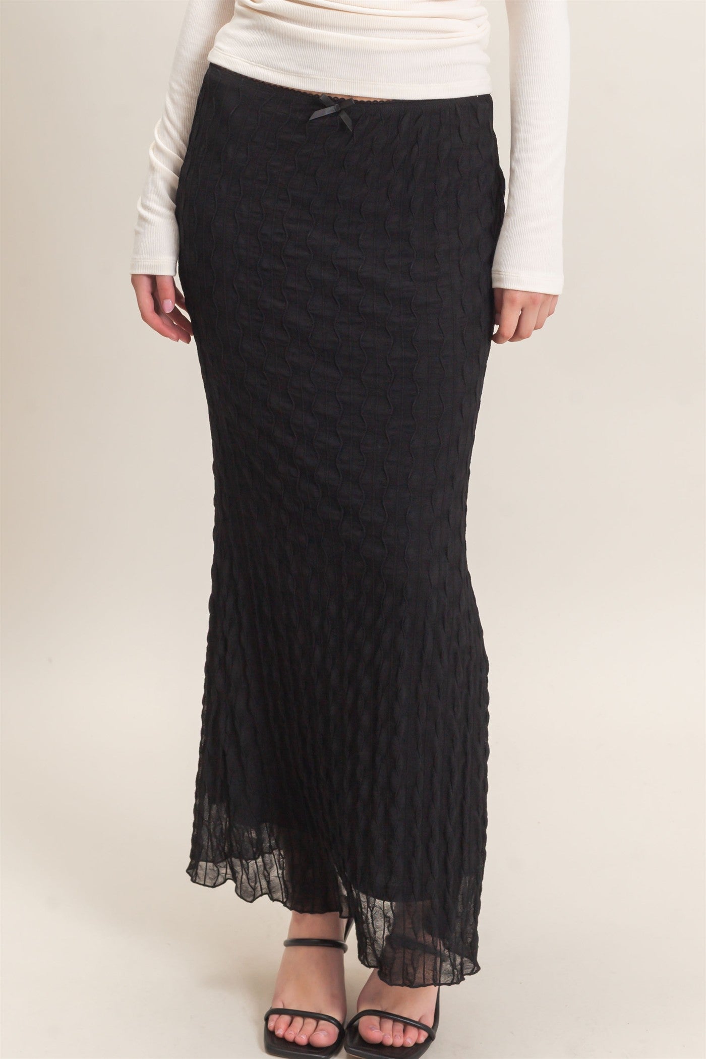 Wholesale Textured Maxi Skirt Skirts HF26F074 BLACK HYFVE