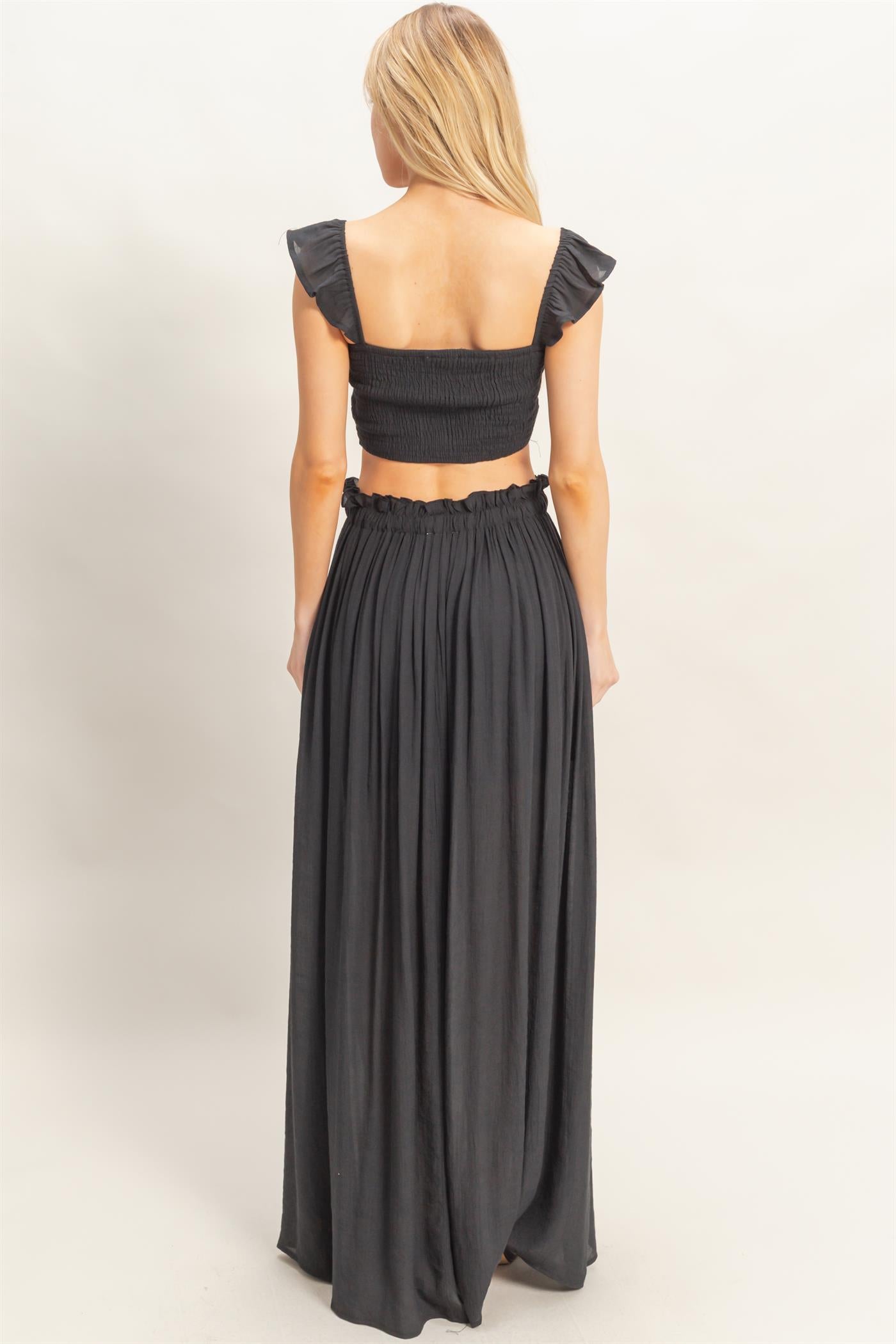 Wholesale Smocked Top & Maxi Skirt Set Clothing HF26C292-SET-D BLACK HYFVE