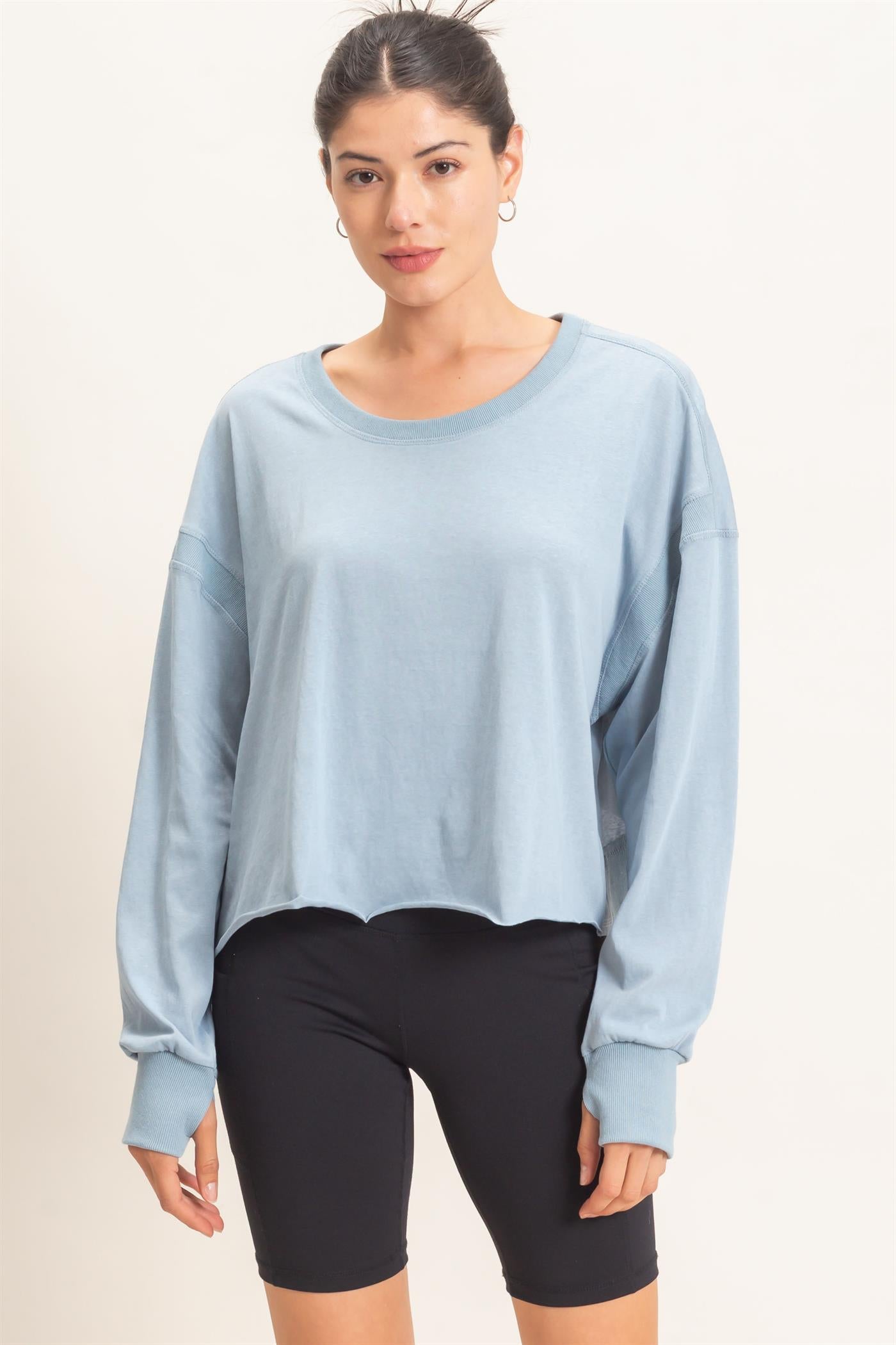 Wholesale Crew Neck Top Clothing Tops HF26C808 LIGHT BLUE HYFVE