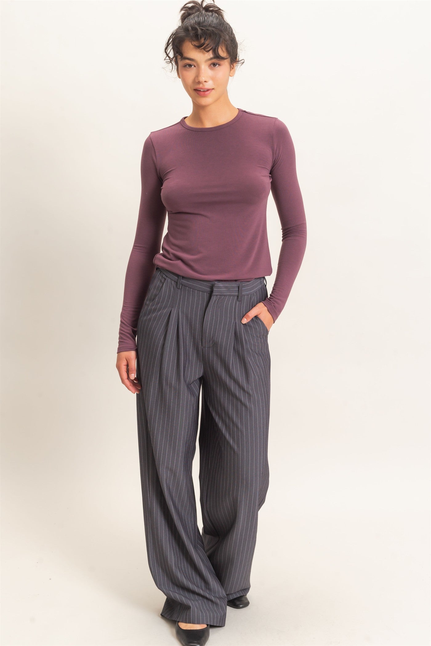 Wholesale Crew Neck Long Sleeve Top Clothing Tops DZ26E258 COCOA DOUBLE ZERO