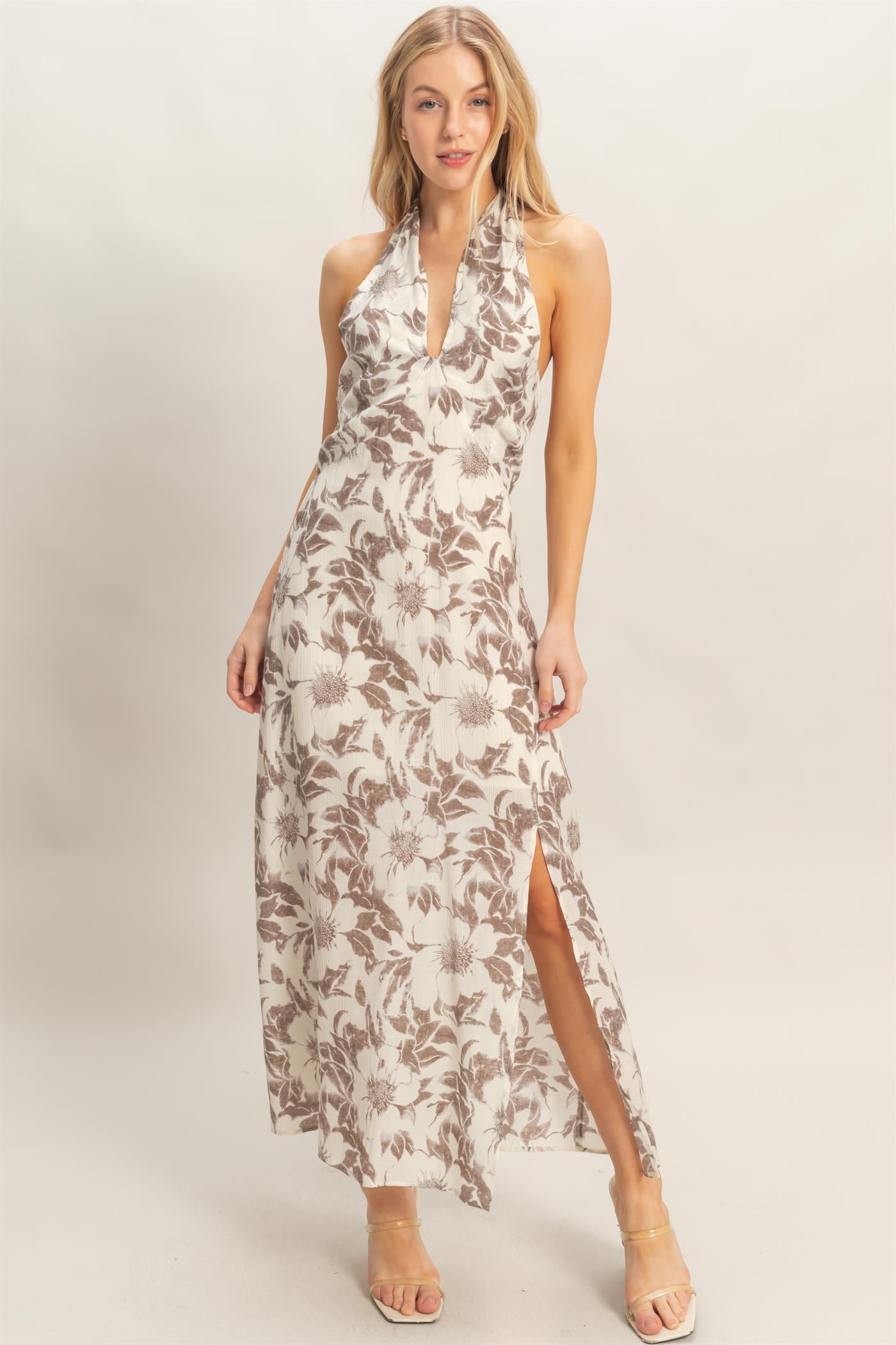 Wholesale Floral Halter Neck Dress Dresses HF26C752 CHARCOAL HYFVE