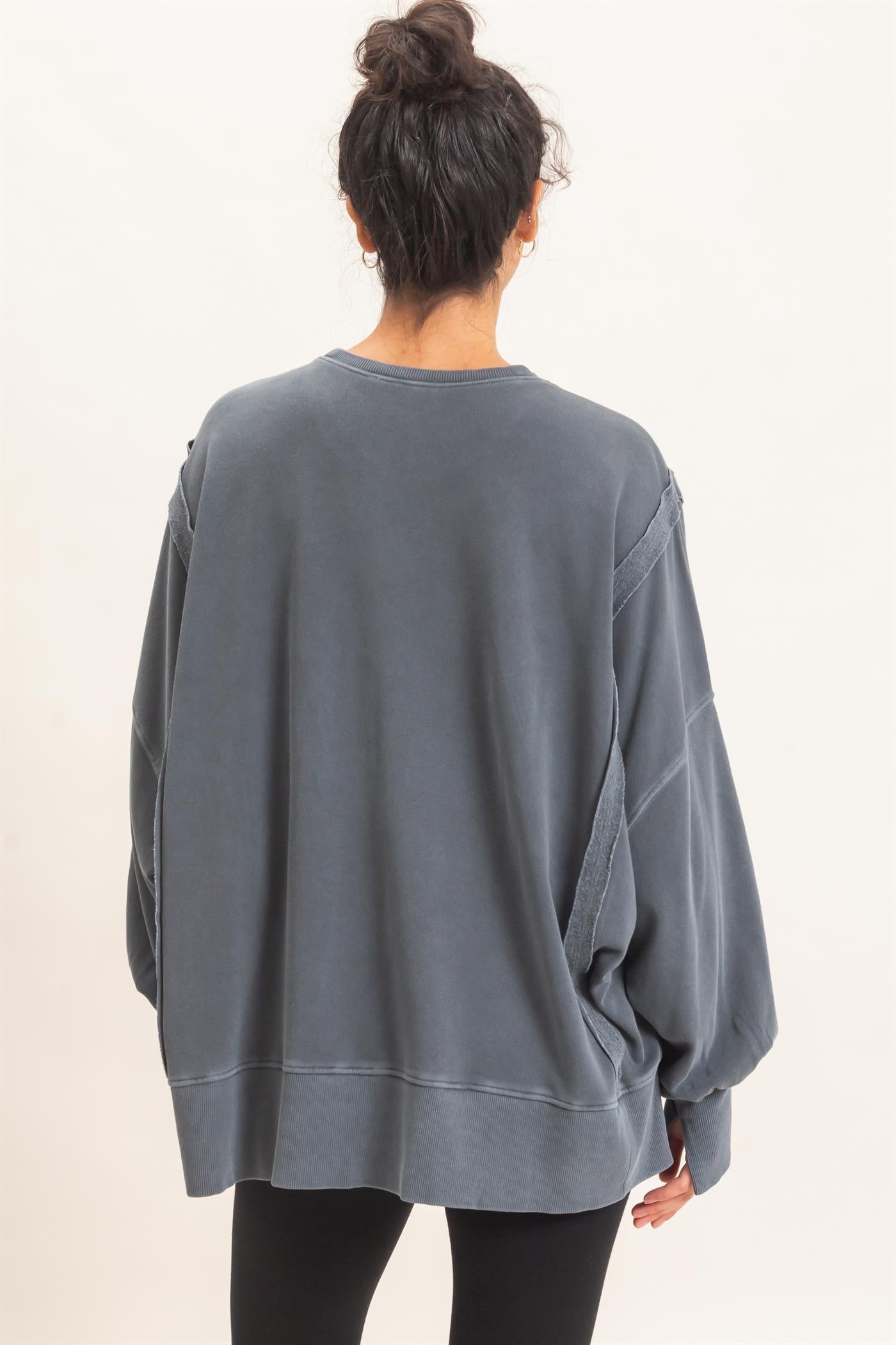 Wholesale Pigment  Dye Oversized Raw Edge Sweatshirt Sweatshirts DZ26C737 DARK GRAY DOUBLE ZERO