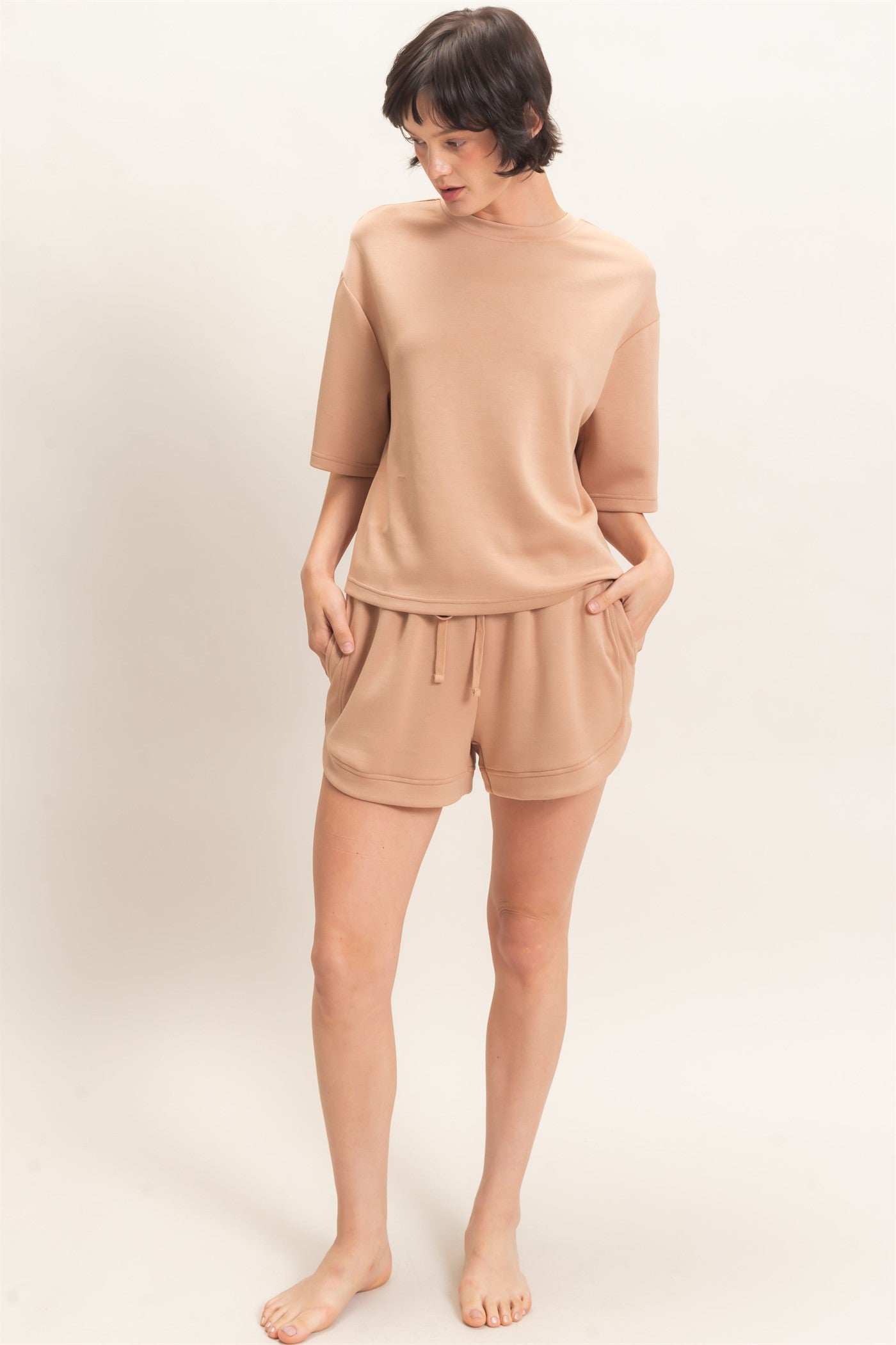 Wholesale Elastic Waistband Shorts Shorts DZ26C973 DARK TAUPE HYFVE