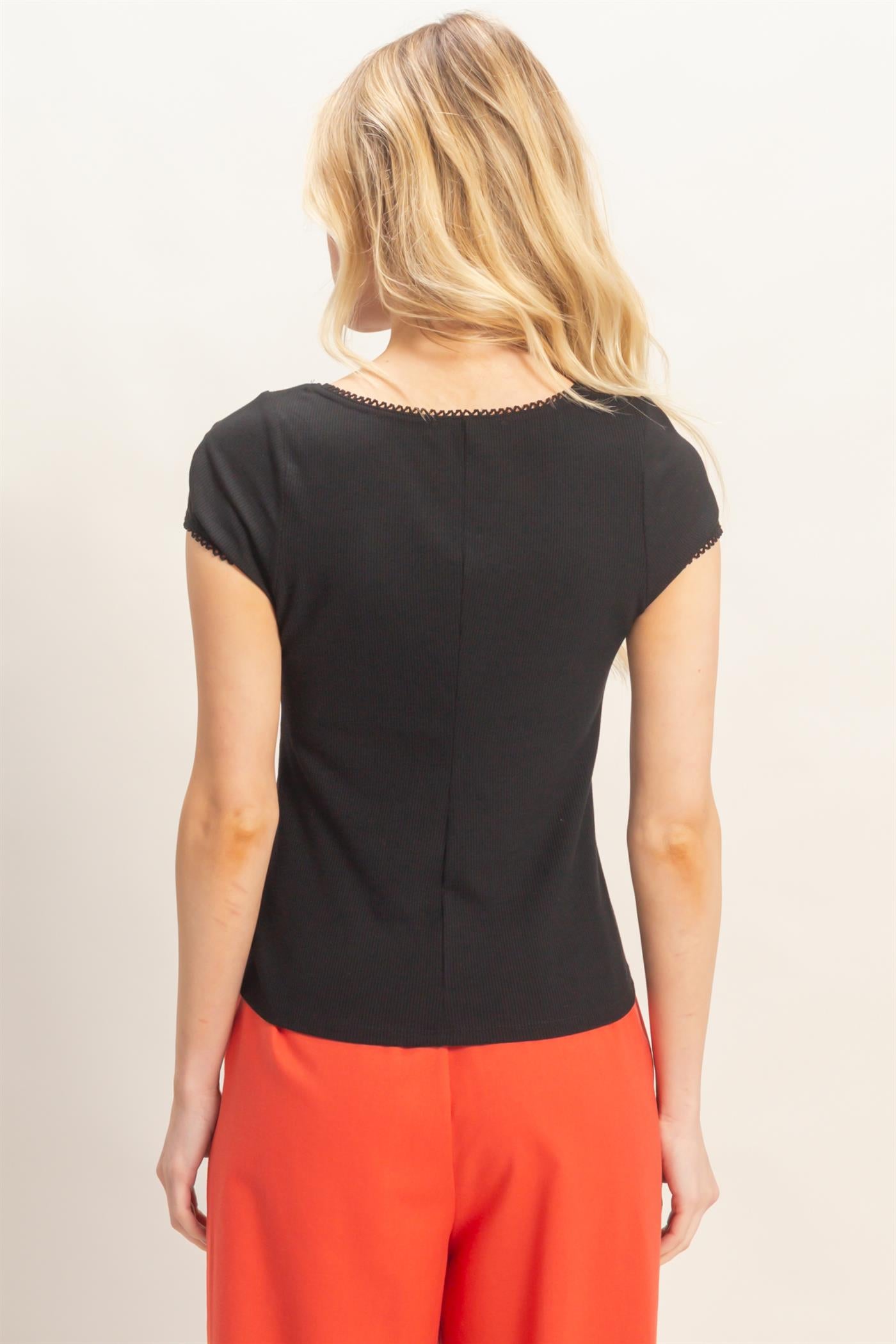 Wholesale Scalloped Button Front Top Clothing Tops HF26C607 BLACK HYFVE