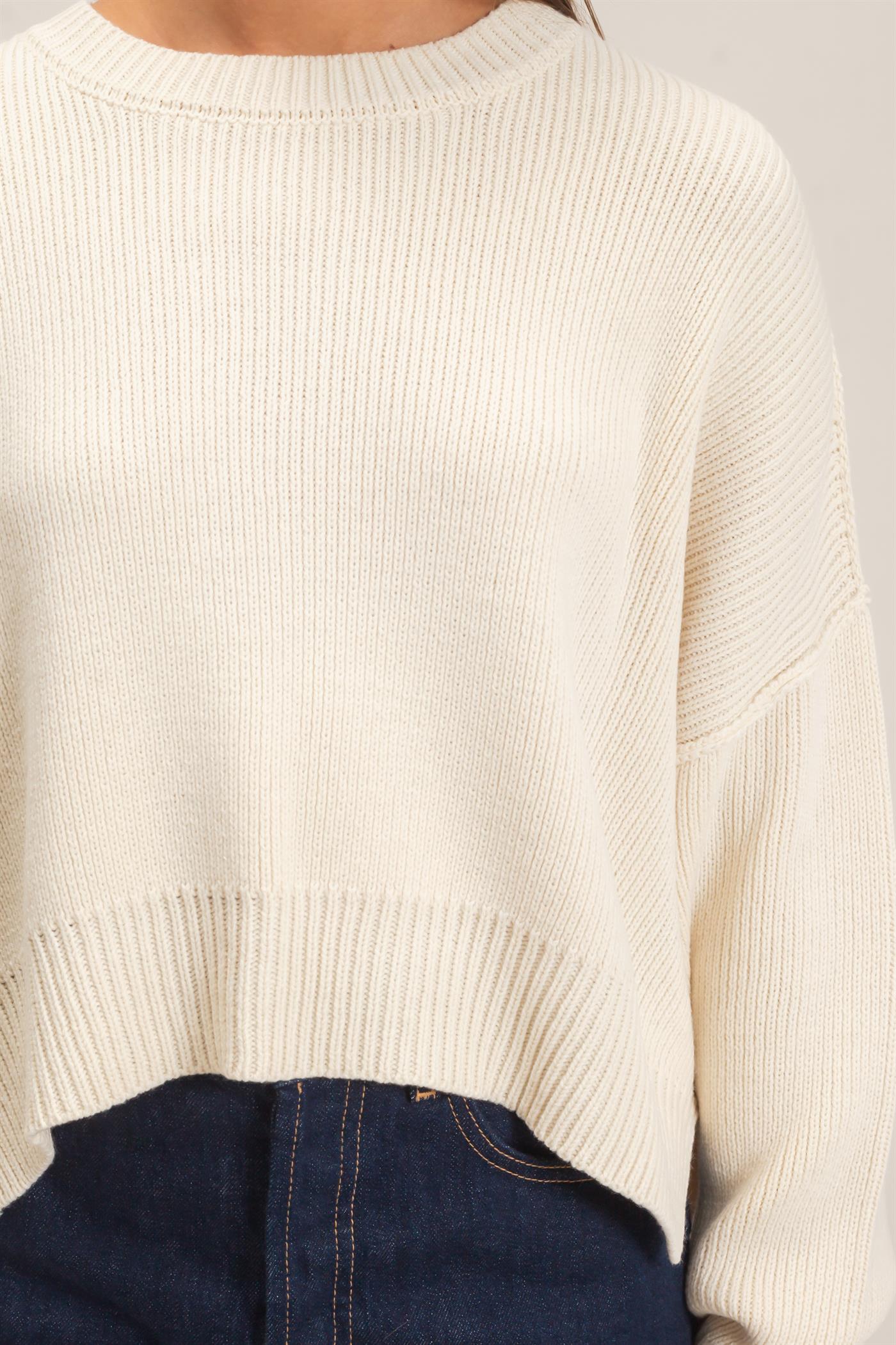 Wholesale Ribbed Drop Shoulder Sweater Sweaters DZ26C982 CREAM DOUBLE ZERO