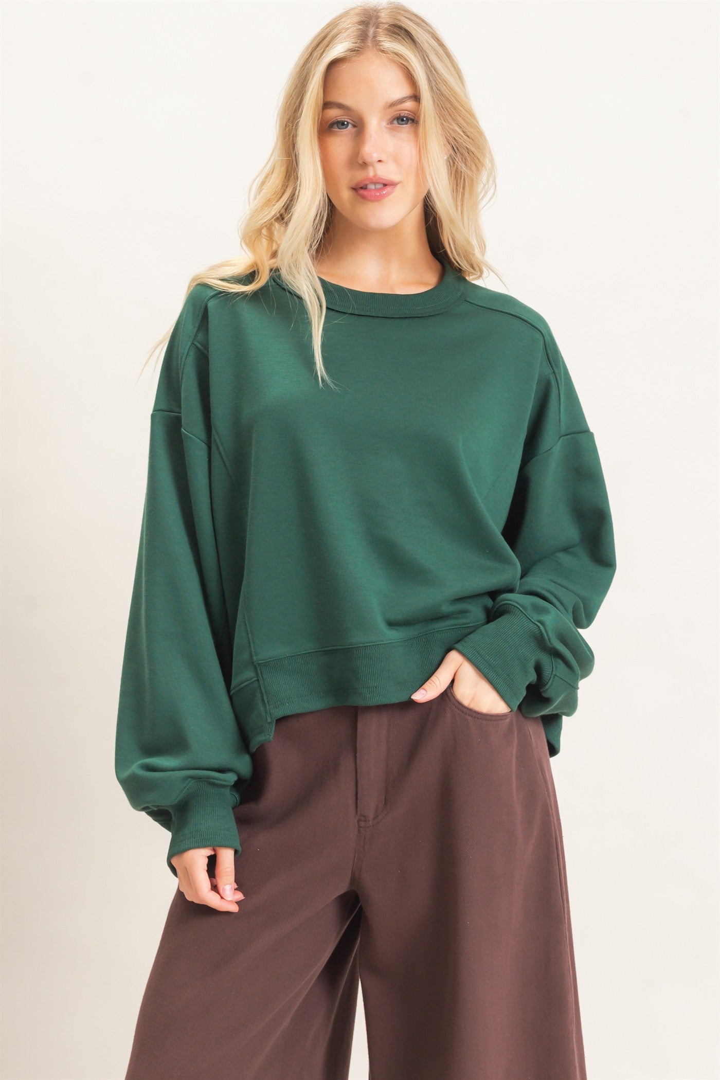 Wholesale Ribbed Crew Neck Sweatshirt Sweatshirts HF26F087 HUNTER GREEN HYFVE