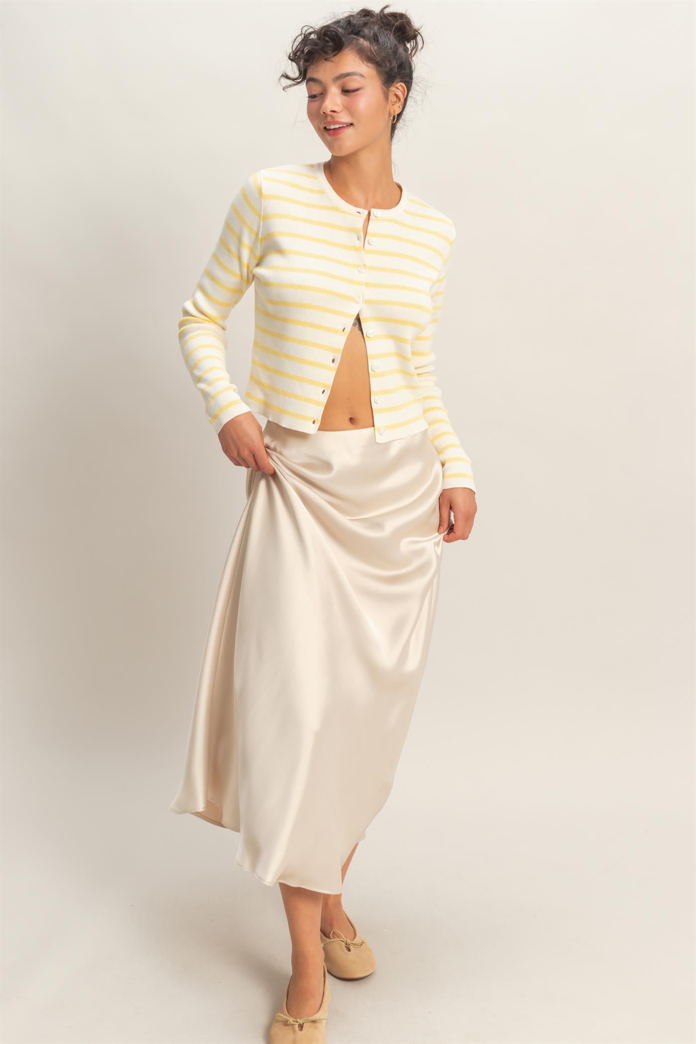 Wholesale Striped Button-Up Cardigan Cardigans DZ26C166 YELLOW DOUBLE ZERO