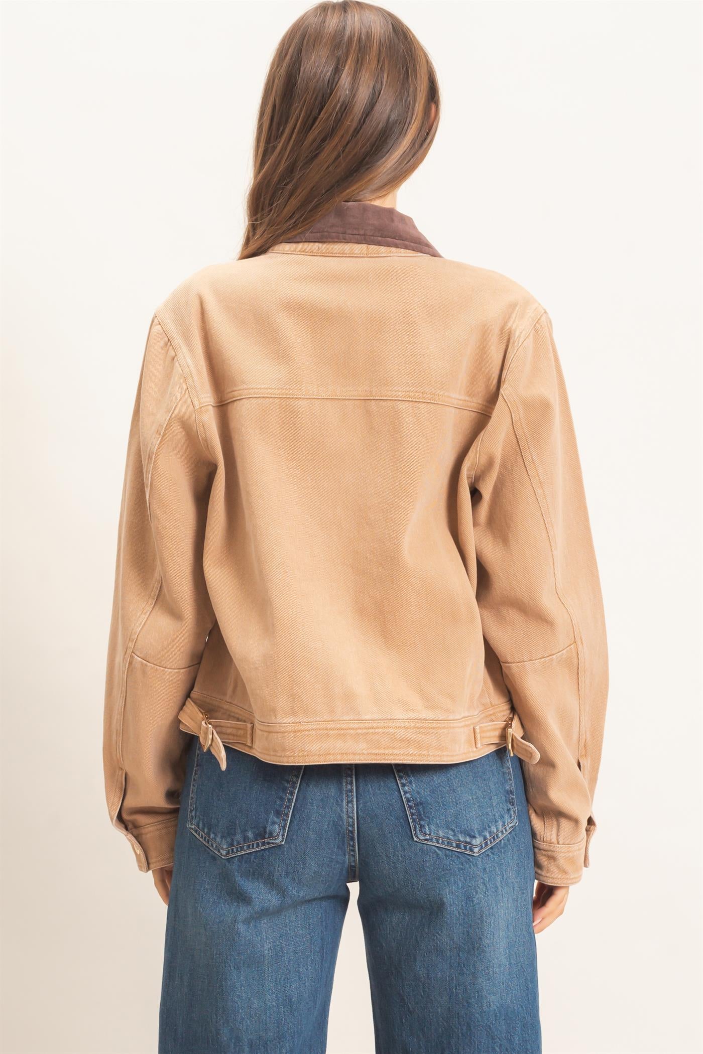 Wholesale Twill Jacket With Corduroy Collar Outerwear HF26E011 DARK TAUPE HYFVE