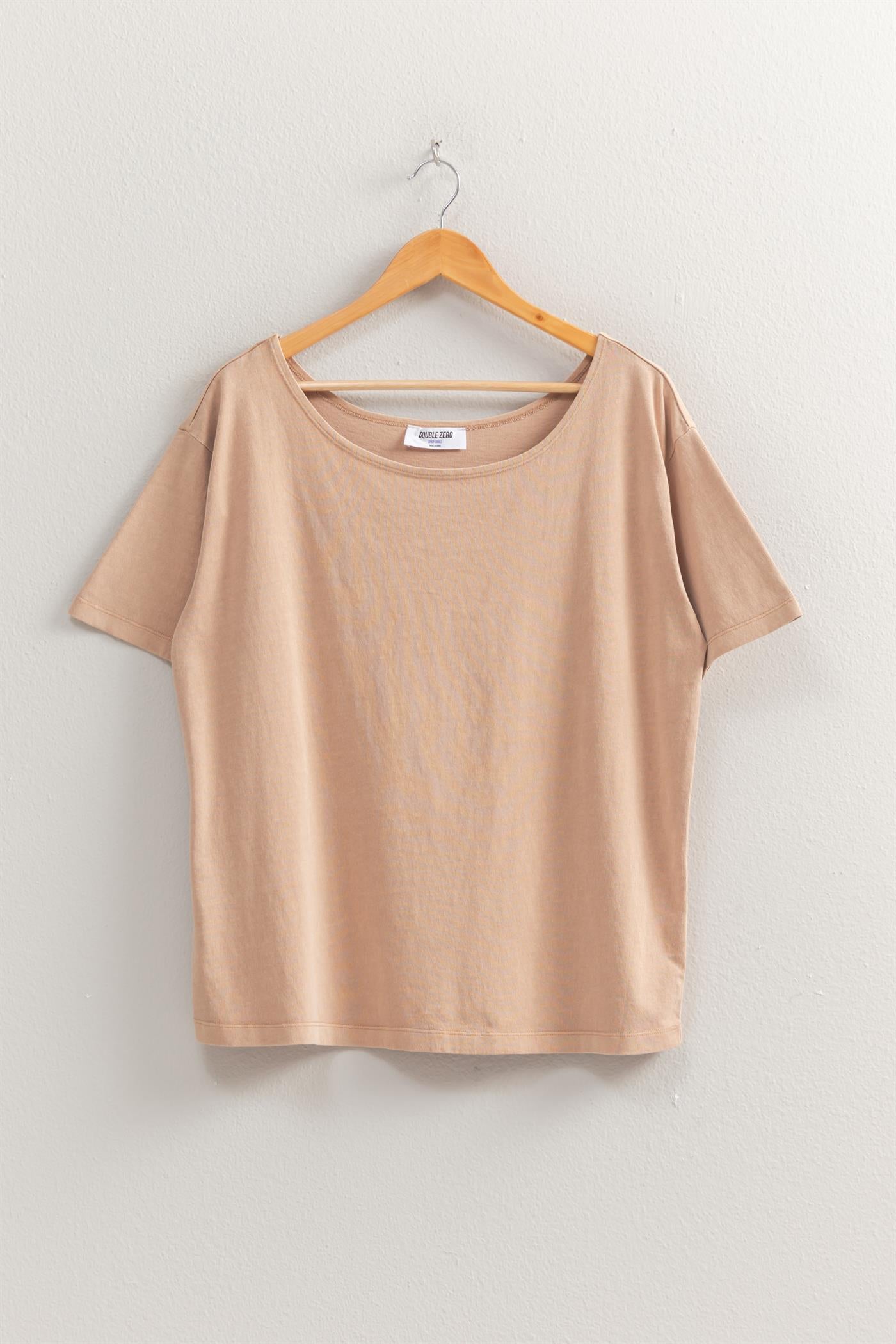 Wholesale Boat Neck Short Sleeve Basic Tee Clothing Tops DZ25E242 DARK TAUPE DOUBLE ZERO