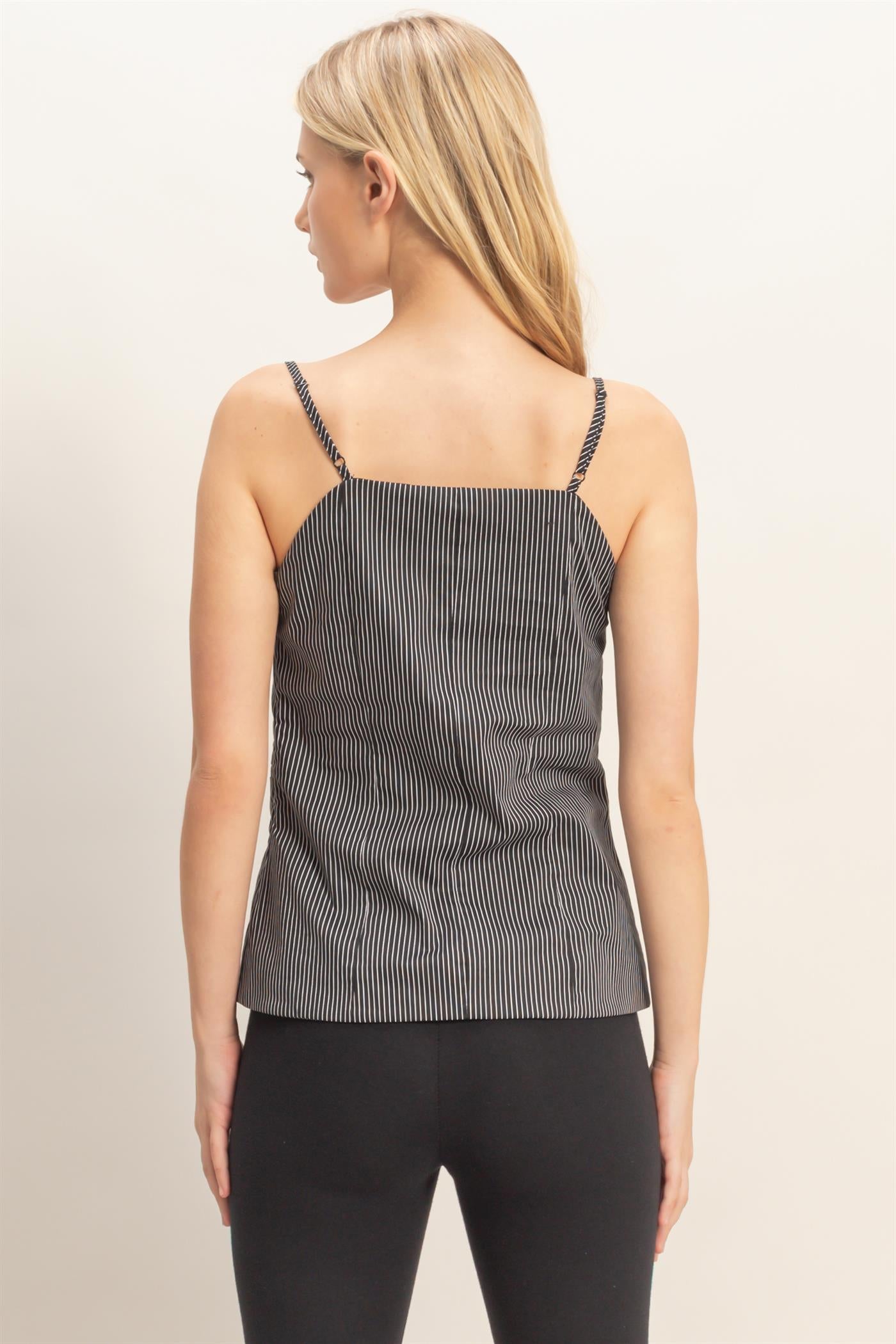 Wholesale Pinstripe Button Front Camisole Tank Tops HF25E715 BLACK HYFVE