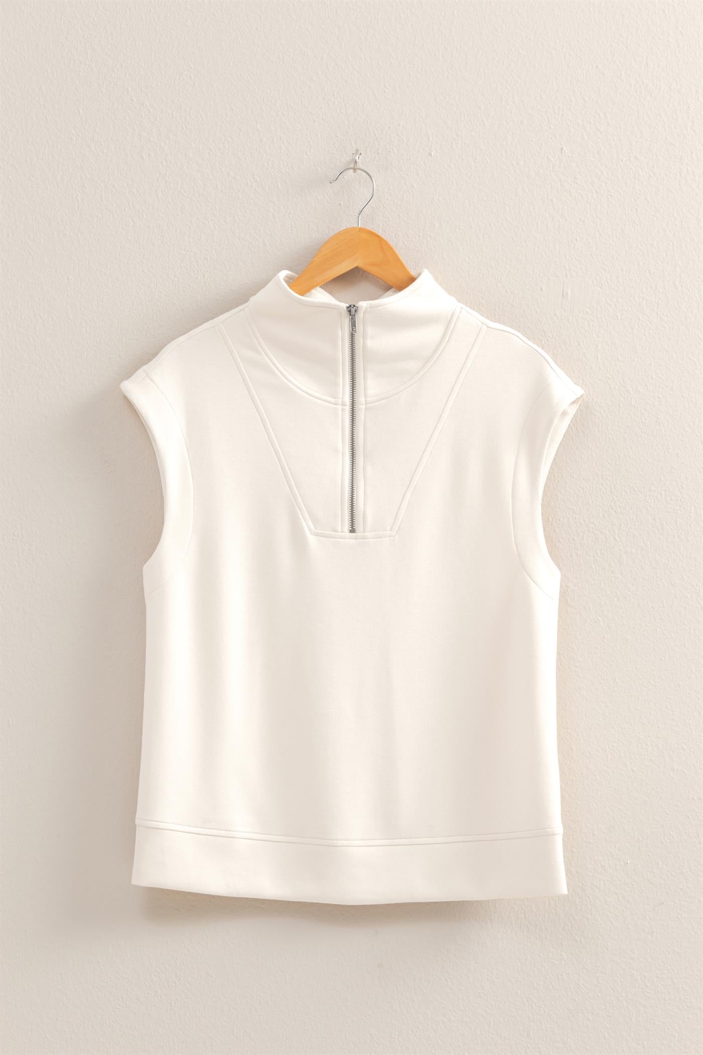 Wholesale Mock Neck Half Zip Up Sleeveless Top Clothing Tops DZ25C571 WHITE DOUBLE ZERO
