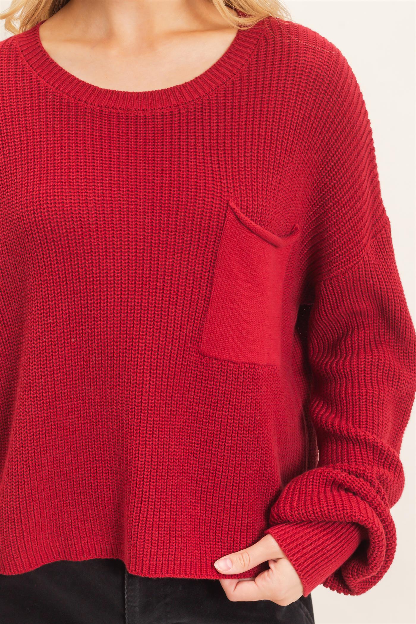 Wholesale Ribbed Drop Shoulder Sweater Sweaters HF26F181 BURGUNDY HYFVE