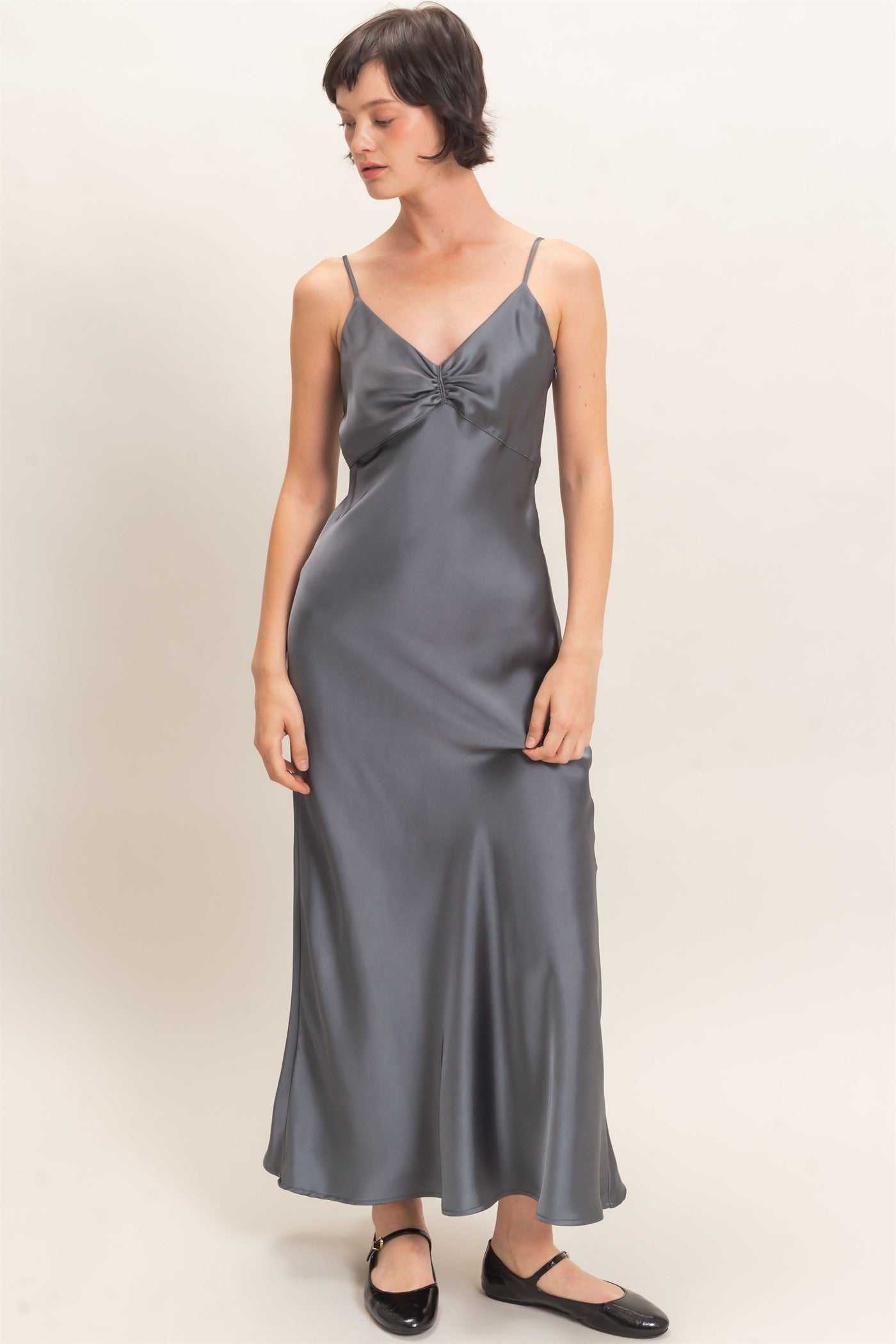 Wholesale Satin Slip Dress With Spaghetti Straps Dresses DZ26E380 DARK GRAY DOUBLE ZERO