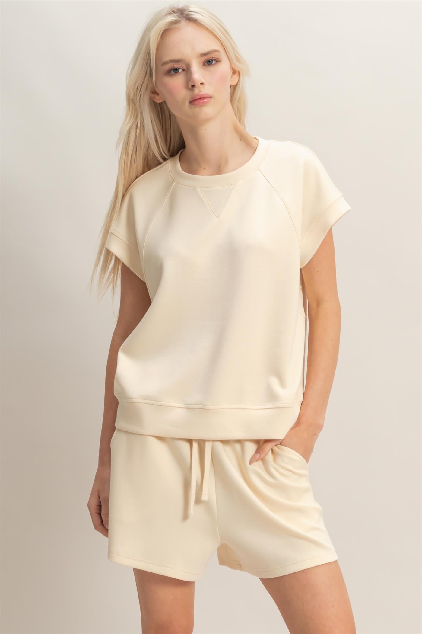 Wholesale Crew Neck Sleeveless Top And Shorts Set Clothing DZ26C575-SET ALPACA DOUBLE ZERO