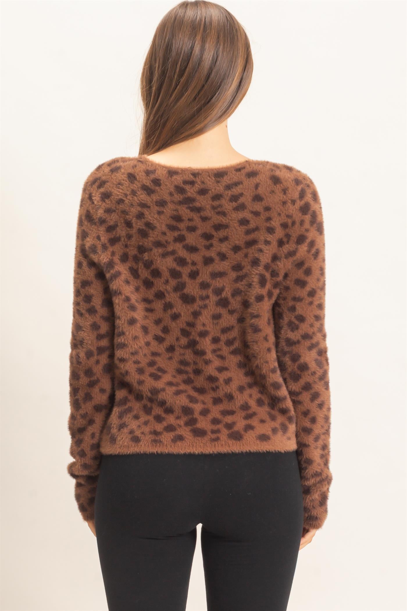 Wholesale Leopard Print Cardigan Sweater Cardigans HF26E833 BROWN HYFVE